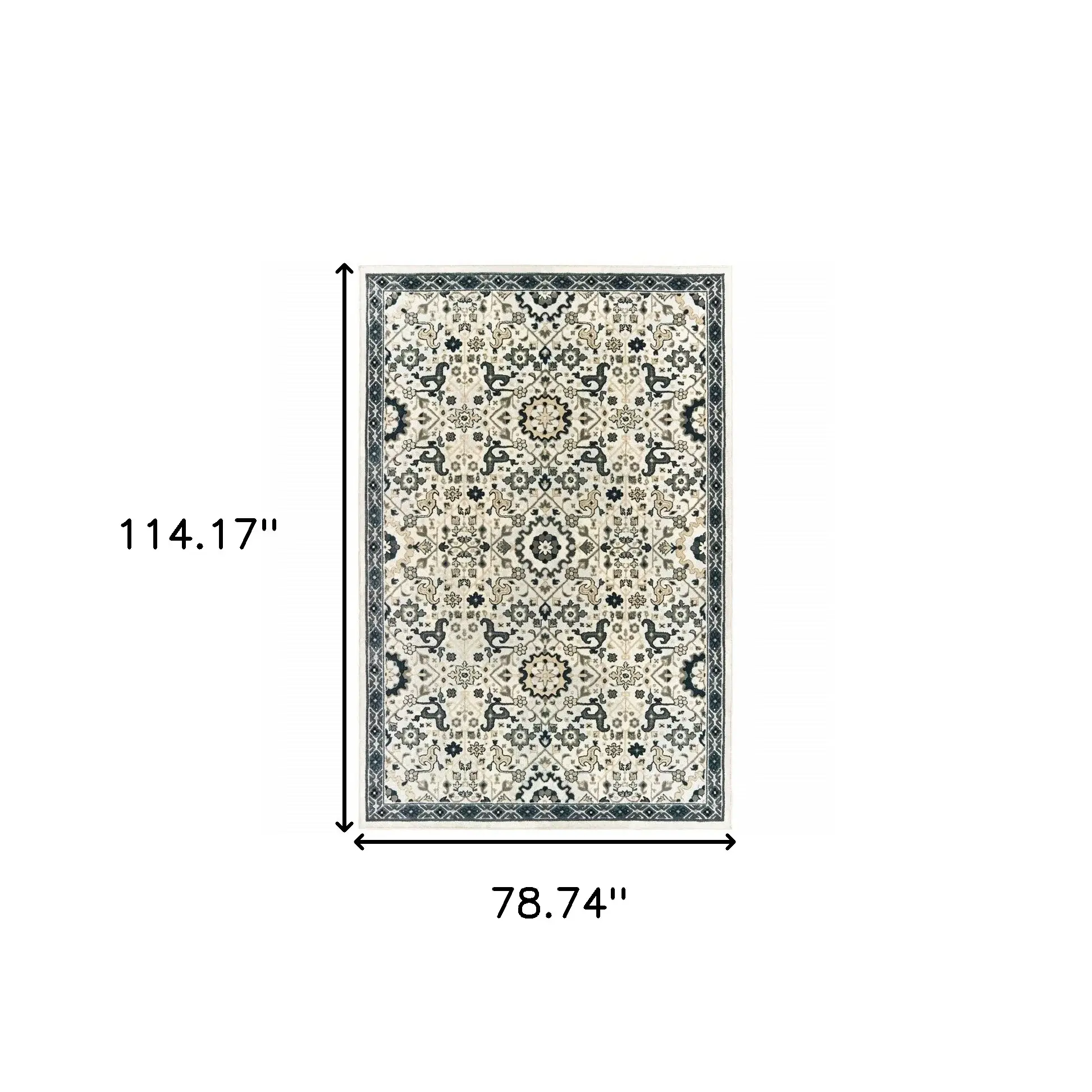6' X 9' Ivory Navy And Gold Oriental Power Loom Stain Resistant Area Rug - Image 3
