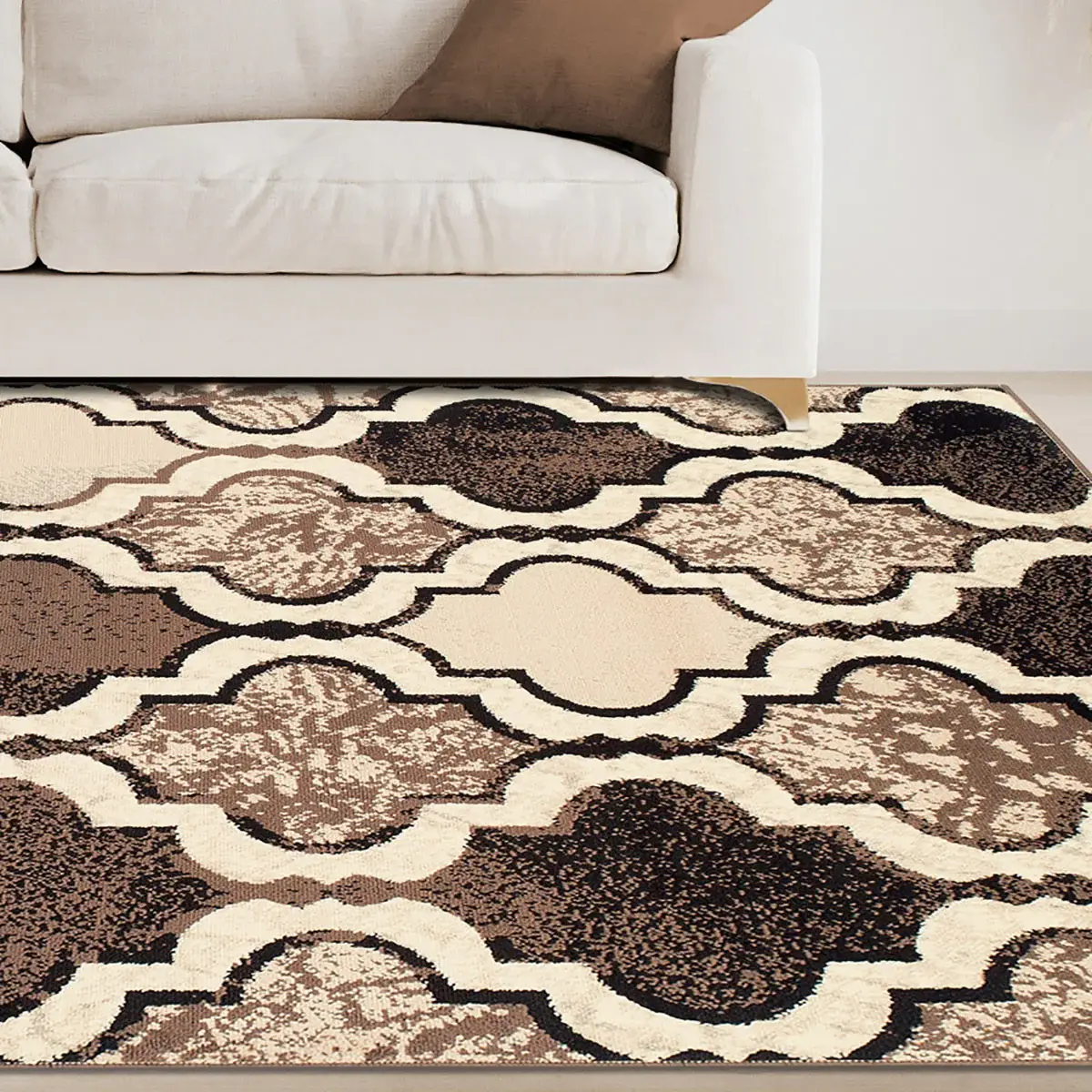 6' X 9' Ivory Quatrefoil Power Loom Distressed Stain Resistant Area Rug - Image 6