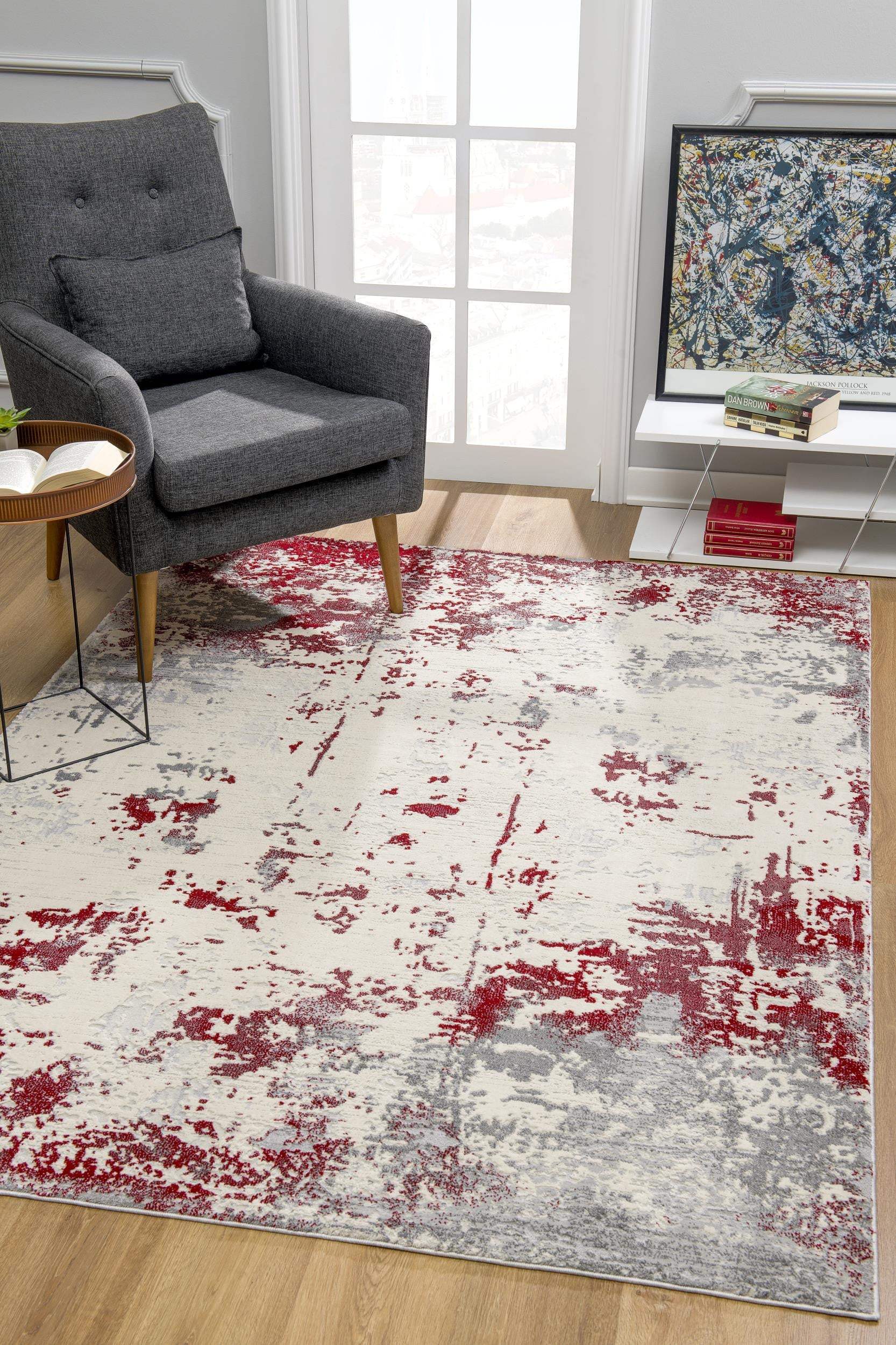 6' X 9' Ivory Red and Gray Abstract Area Rug - Image 4