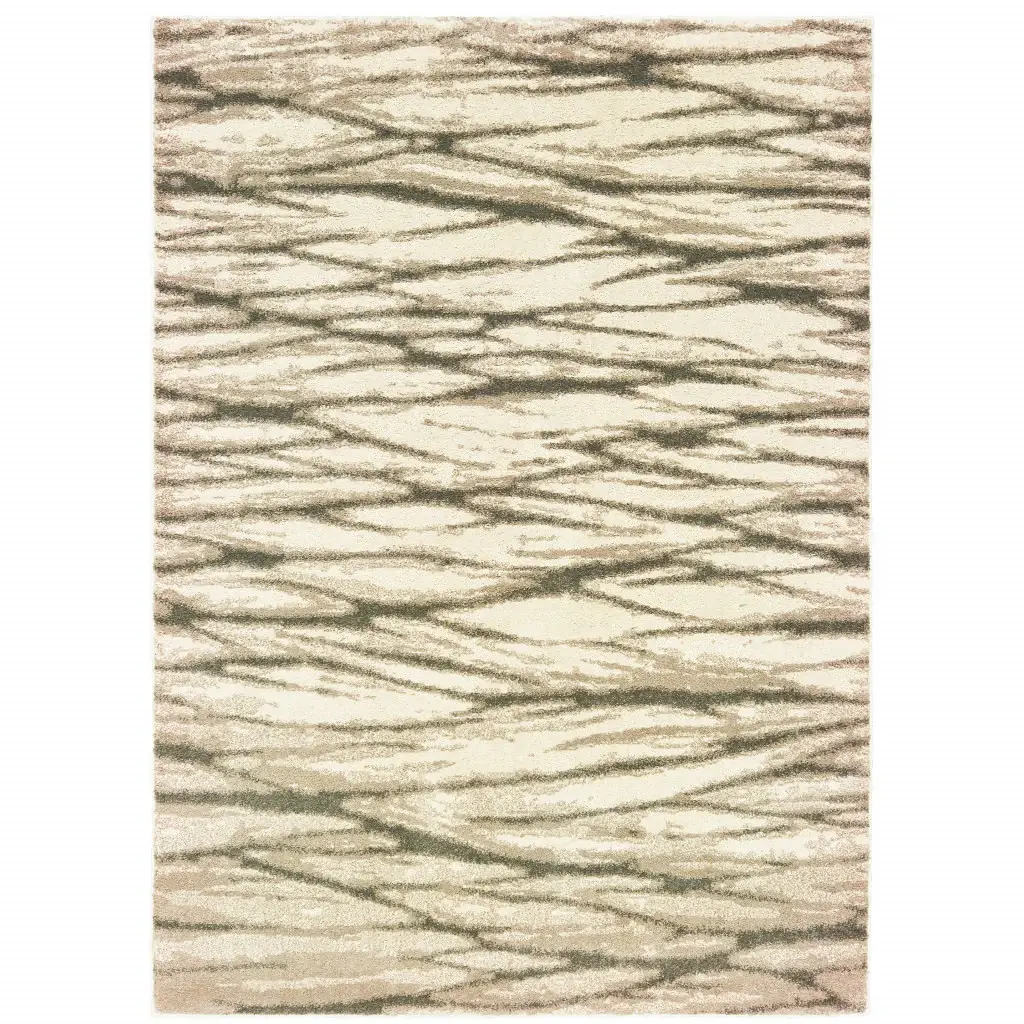 6' X 9' Ivory Sand And Ash Abstract Power Loom Stain Resistant Area Rug - Image 2