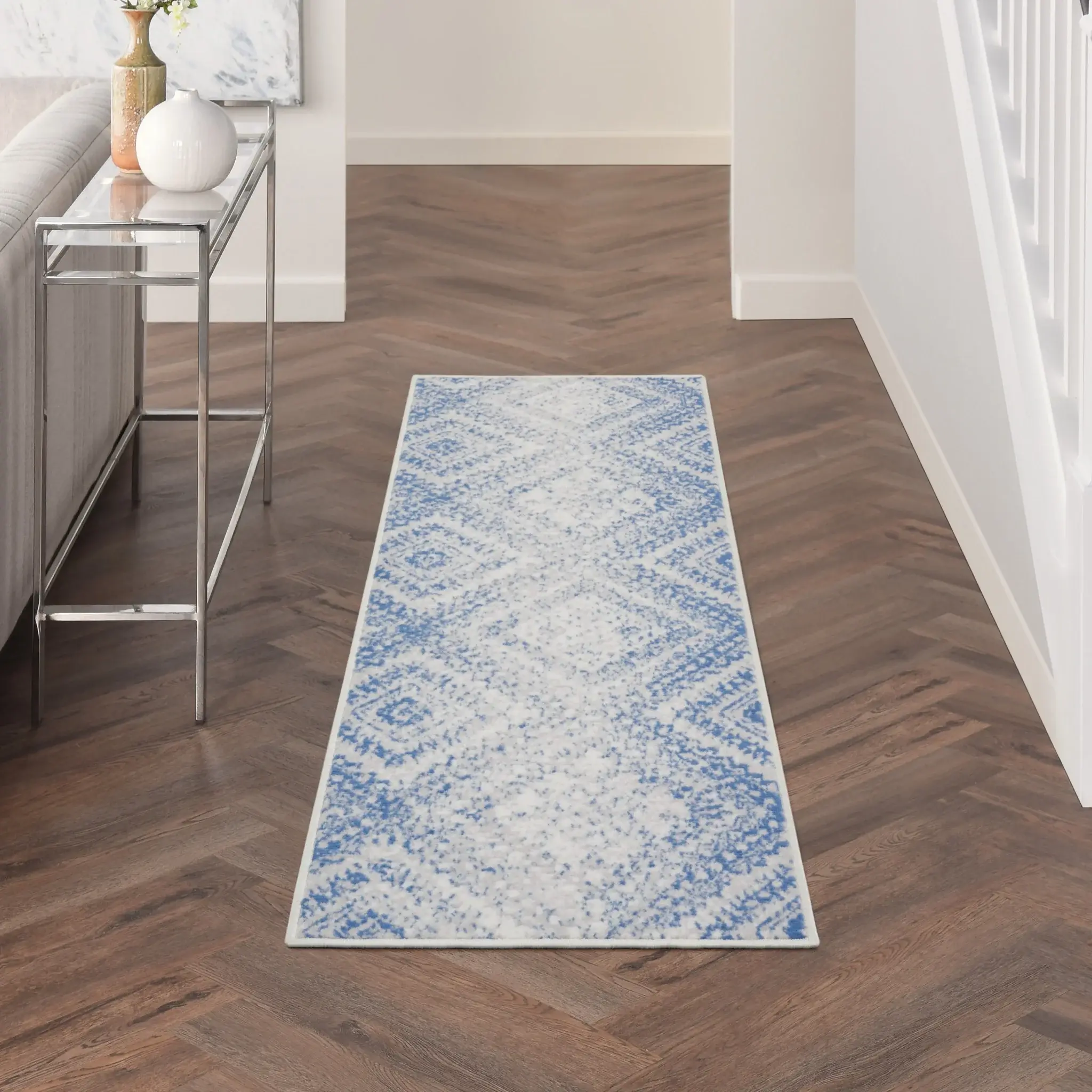 6' X 9' Light Blue Geometric Dhurrie Area Rug - Image 6