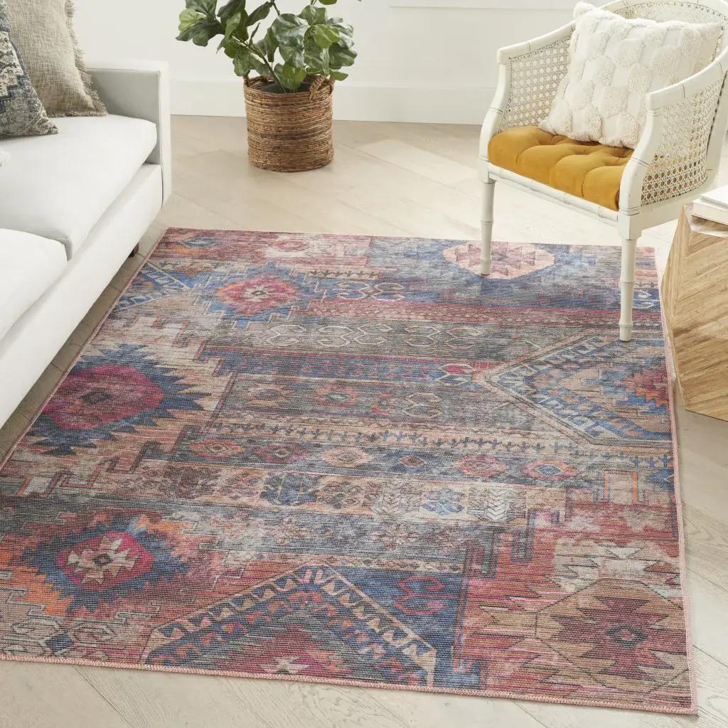 6' X 9' Multicolor Southwestern Distressed Washable Area Rug - Image 4