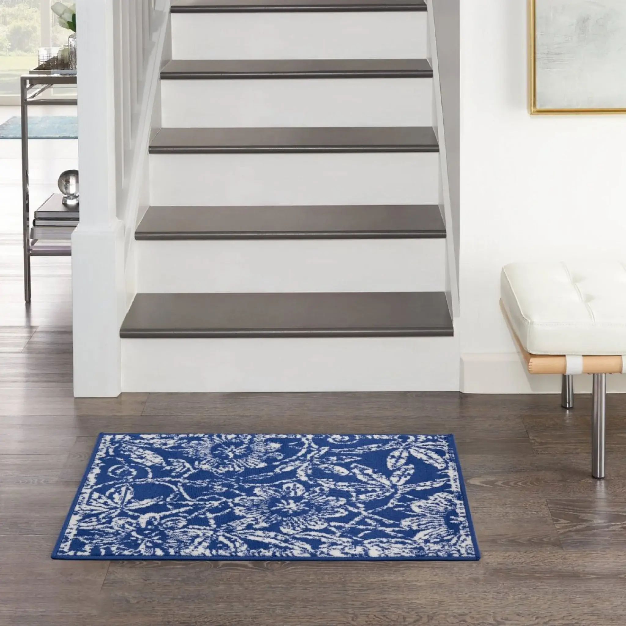 6' X 9' Navy Blue Floral Dhurrie Area Rug - Image 5