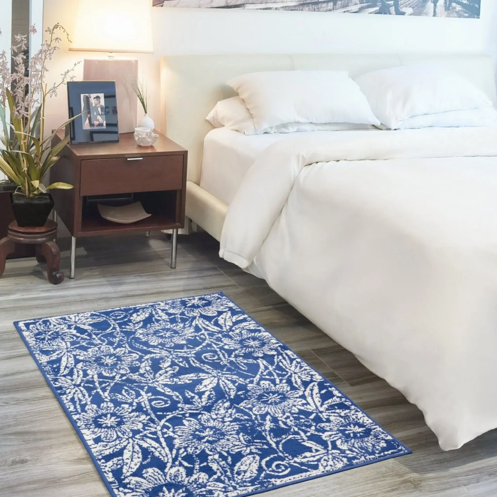 6' X 9' Navy Blue Floral Dhurrie Area Rug - Image 6