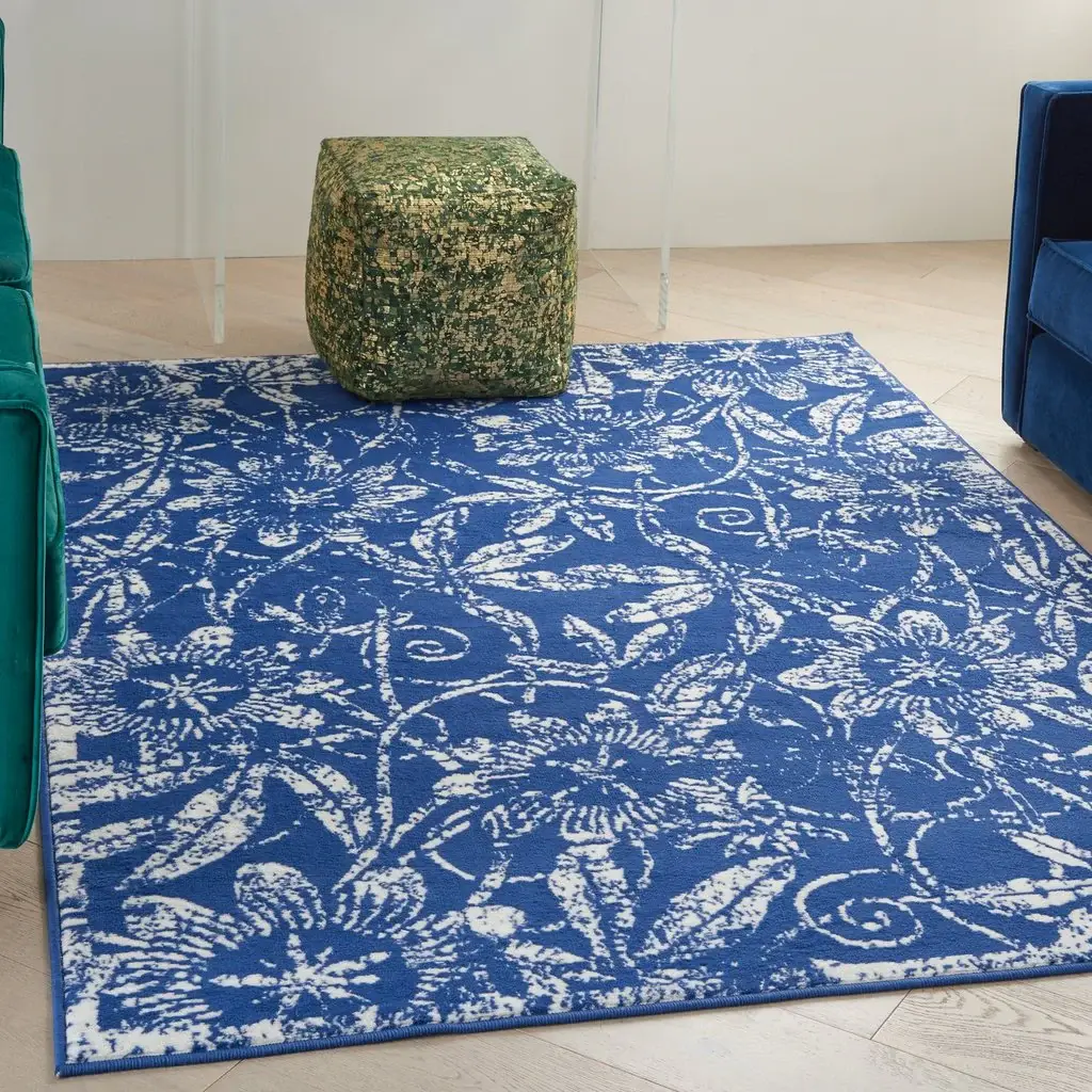 6' X 9' Navy Blue Floral Dhurrie Area Rug - Image 8