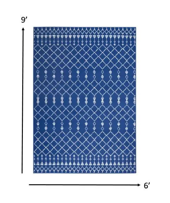6' X 9' Navy Blue Geometric Berber Area Rug - Image 3