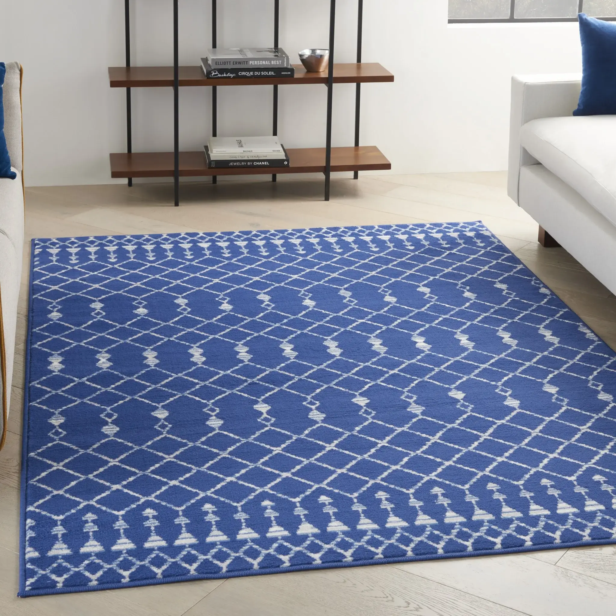 6' X 9' Navy Blue Geometric Berber Area Rug - Image 7