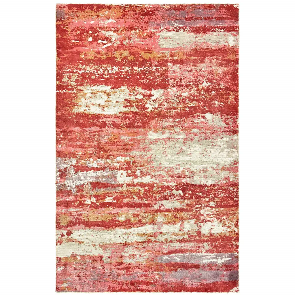 6' X 9' Pink And Red Abstract Hand Loomed Stain Resistant Area Rug - Image 2