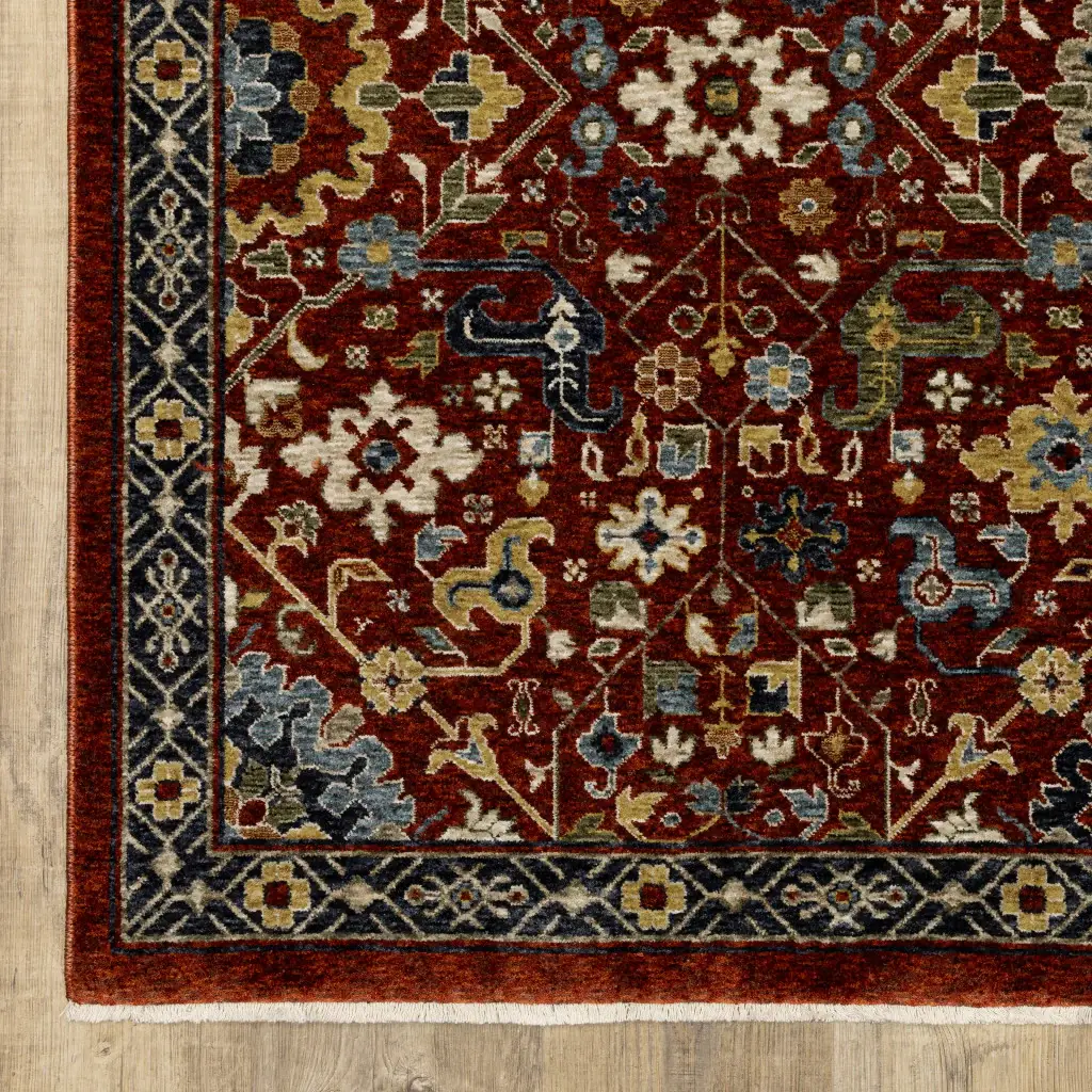6' X 9' Red Blue Gold And Ivory Oriental Power Loom Stain Resistant Area Rug With Fringe - Image 2