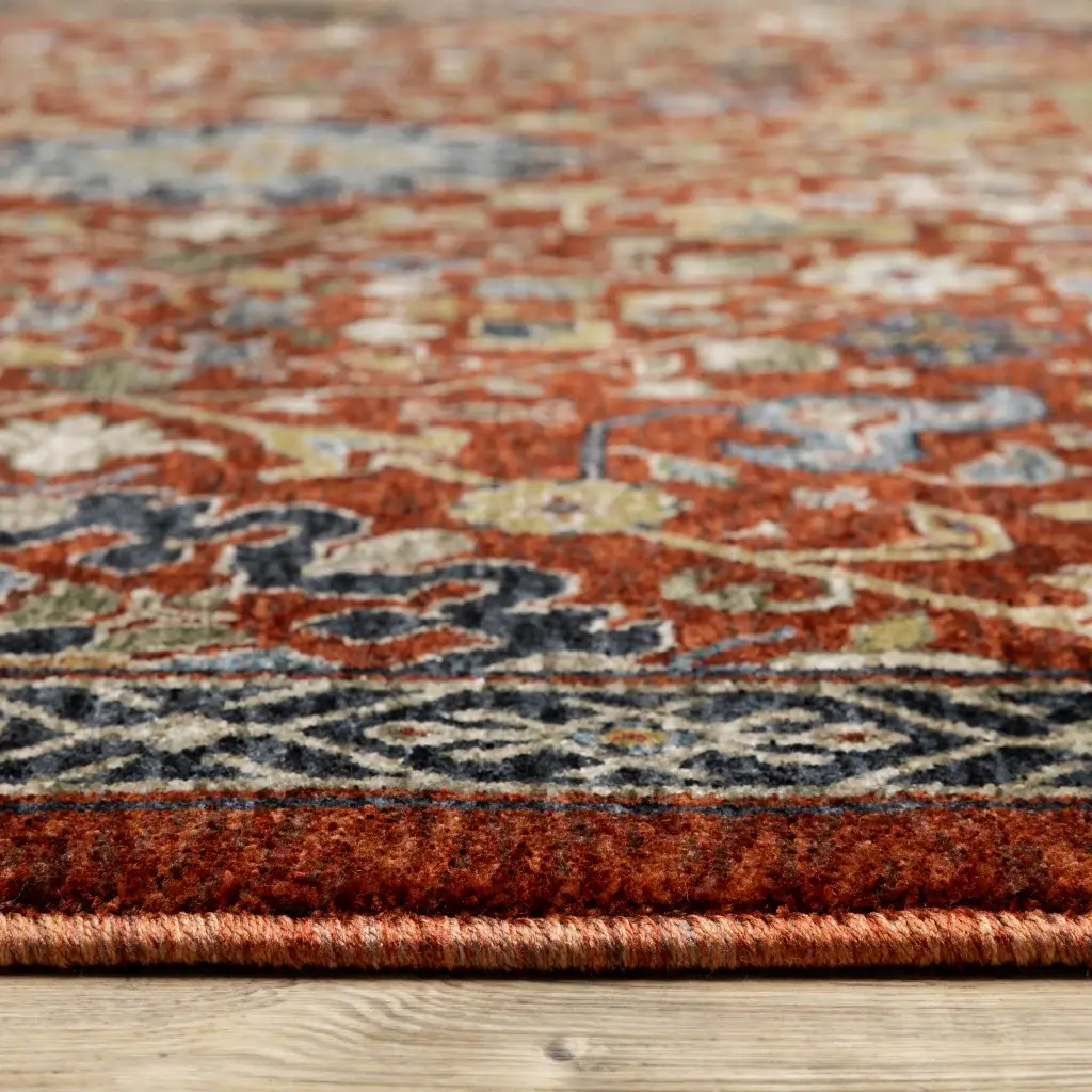 6' X 9' Red Blue Gold And Ivory Oriental Power Loom Stain Resistant Area Rug With Fringe - Image 3