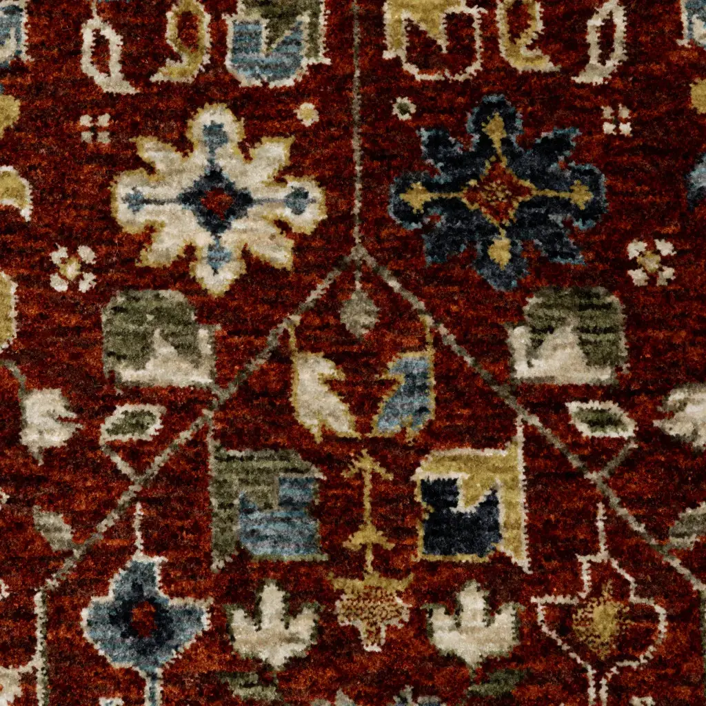 6' X 9' Red Blue Gold And Ivory Oriental Power Loom Stain Resistant Area Rug With Fringe - Image 4
