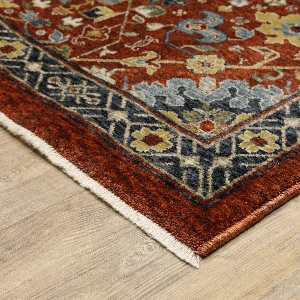 6' X 9' Red Blue Gold And Ivory Oriental Power Loom Stain Resistant Area Rug With Fringe - Image 5