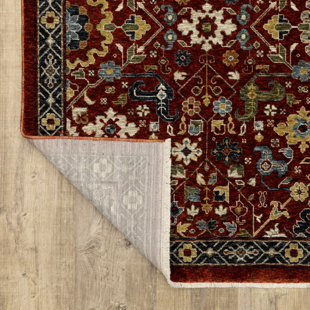 6' X 9' Red Blue Gold And Ivory Oriental Power Loom Stain Resistant Area Rug With Fringe - Image 7