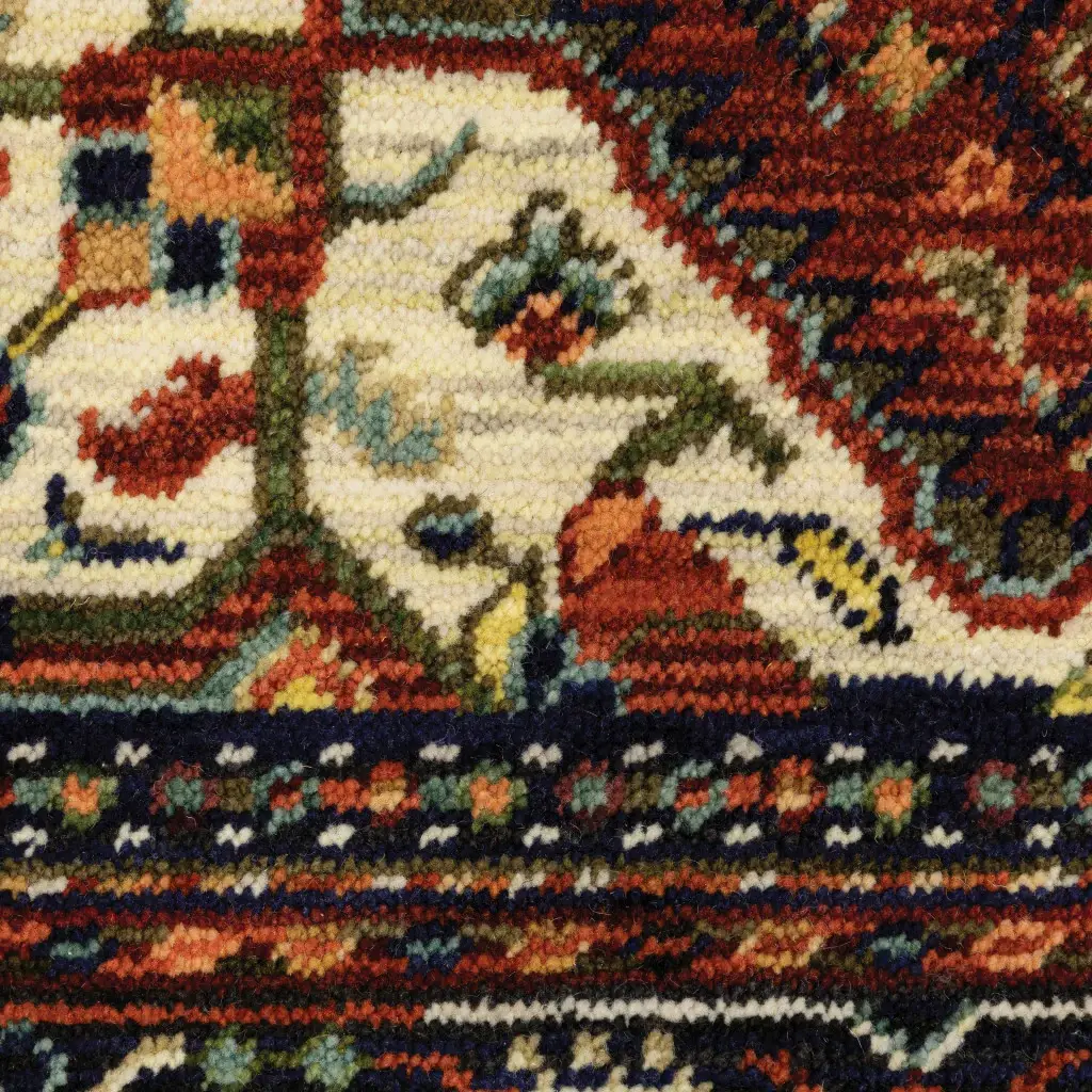 6' X 9' Red Blue Ivory And Orange Oriental Power Loom Stain Resistant Area Rug With Fringe - Image 5