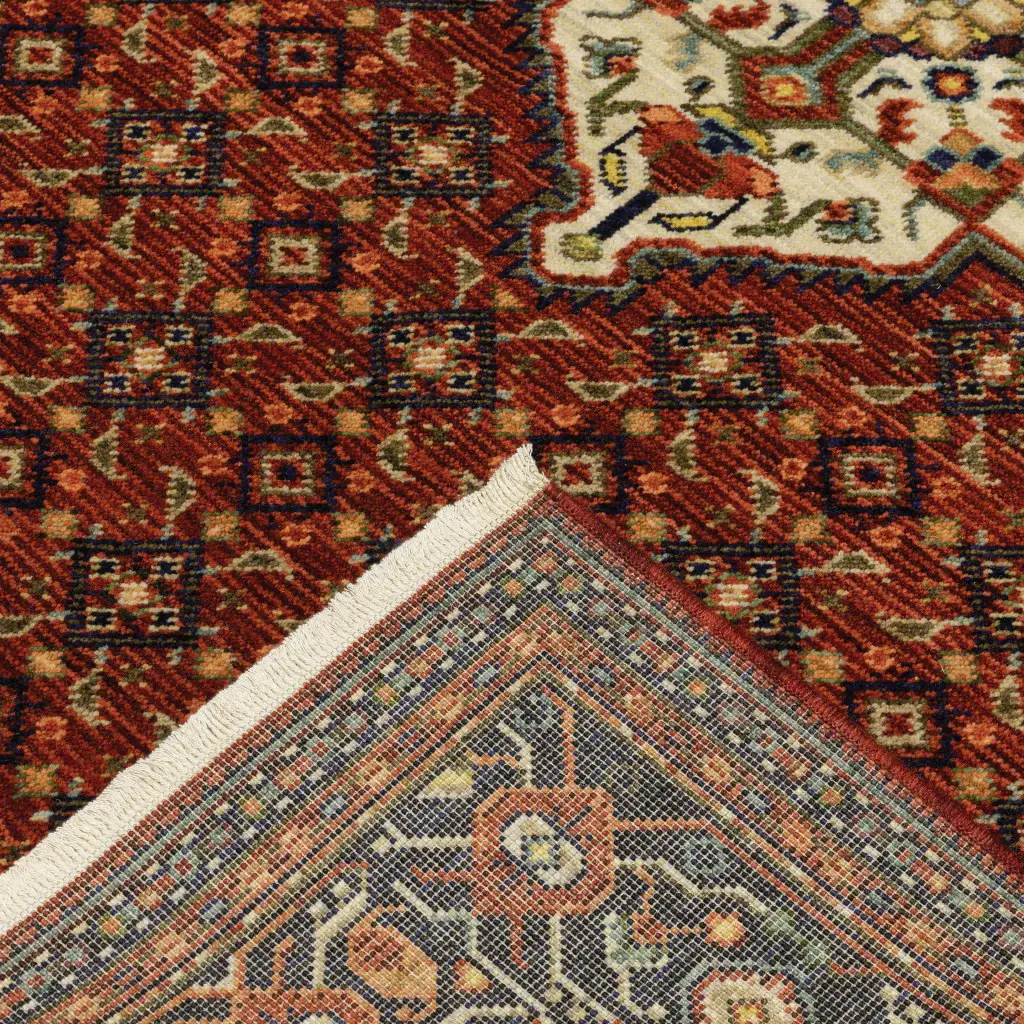 6' X 9' Red Blue Ivory And Orange Oriental Power Loom Stain Resistant Area Rug With Fringe - Image 6