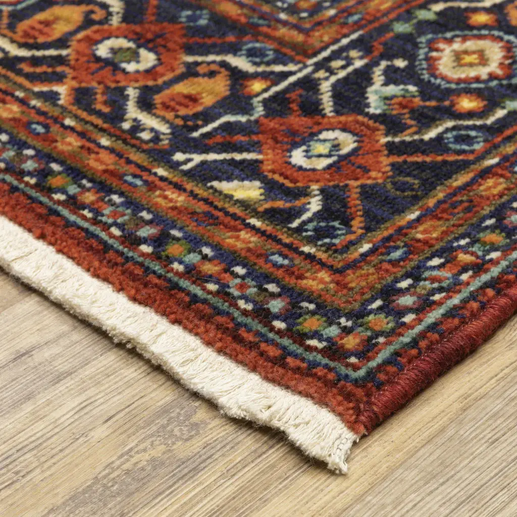 6' X 9' Red Blue Ivory And Orange Oriental Power Loom Stain Resistant Area Rug With Fringe - Image 7