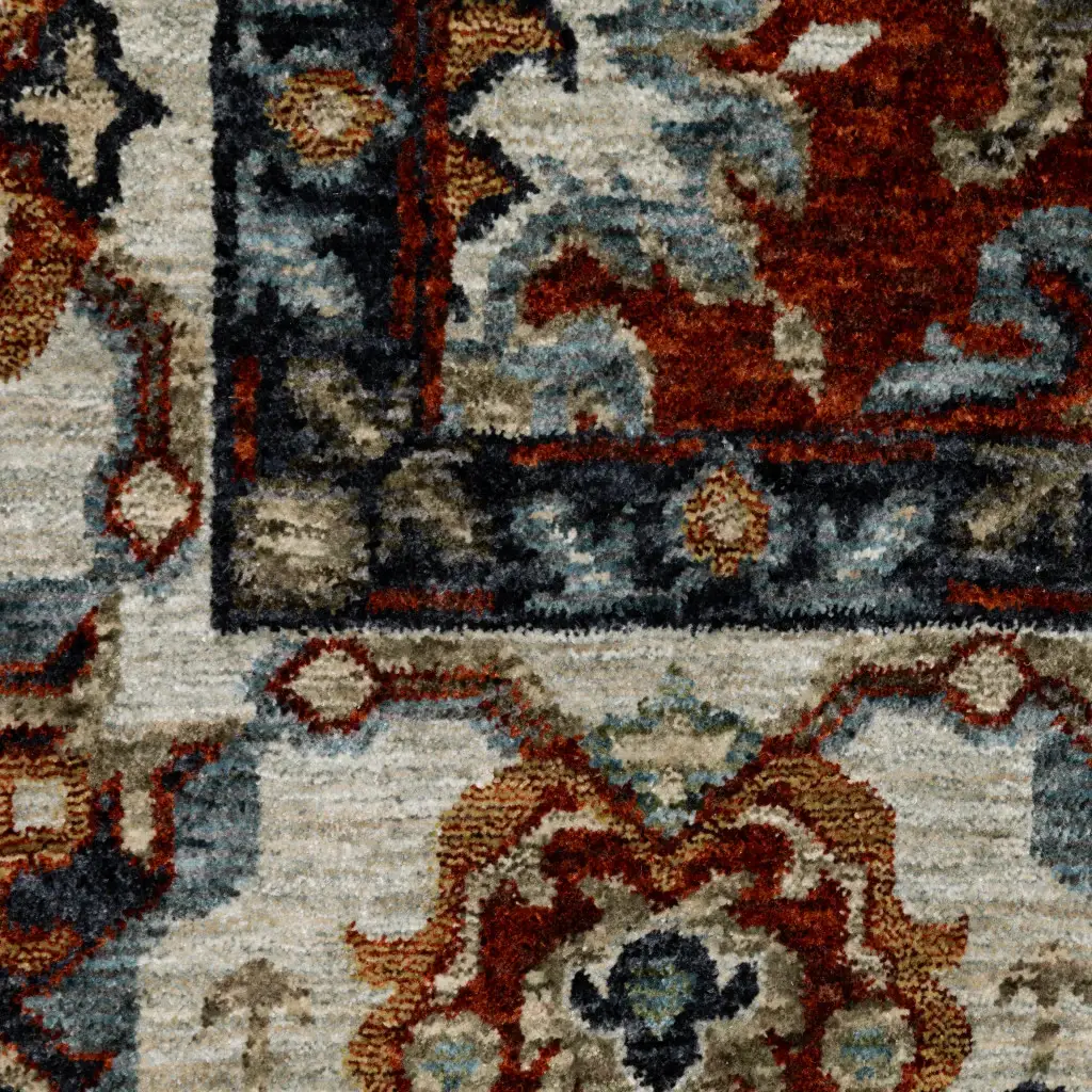 6' X 9' Red Blue Ivory Gold And Navy Oriental Power Loom Stain Resistant Area Rug With Fringe - Image 4