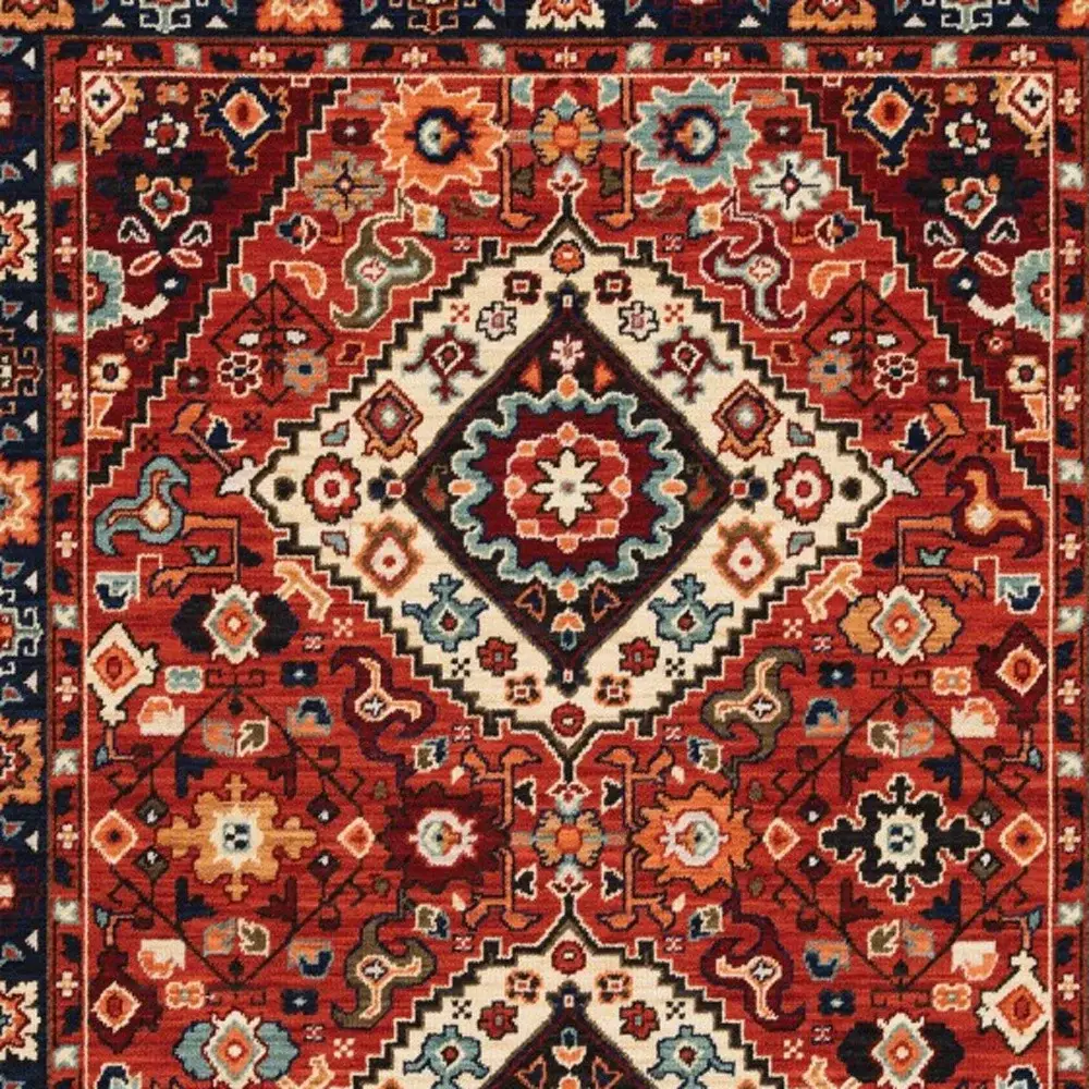 6' X 9' Red Blue Machine Woven Oriental Indoor Area Rug - Image 2