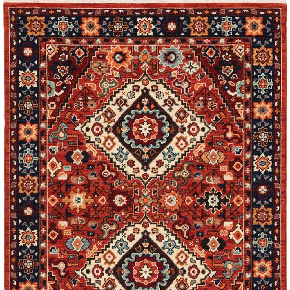 6' X 9' Red Blue Machine Woven Oriental Indoor Area Rug - Image 3