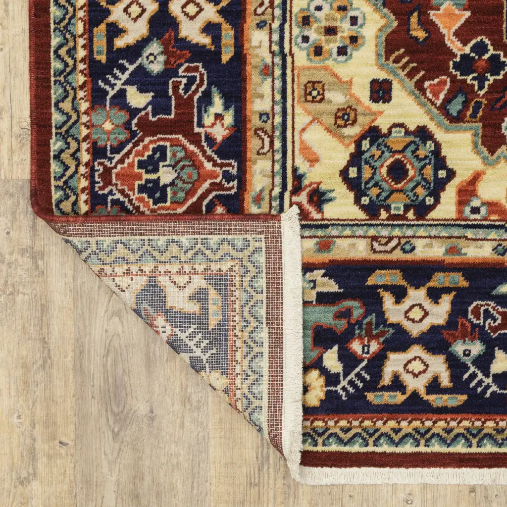 6' X 9' Red Blue Orange And Beige Oriental Power Loom Stain Resistant Area Rug With Fringe - Image 8