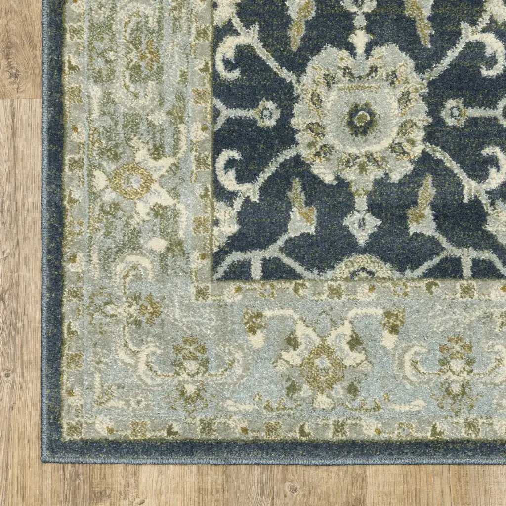 6' X 9' Teal Blue Ivory Green And Grey Oriental Power Loom Stain Resistant Area Rug - Image 3