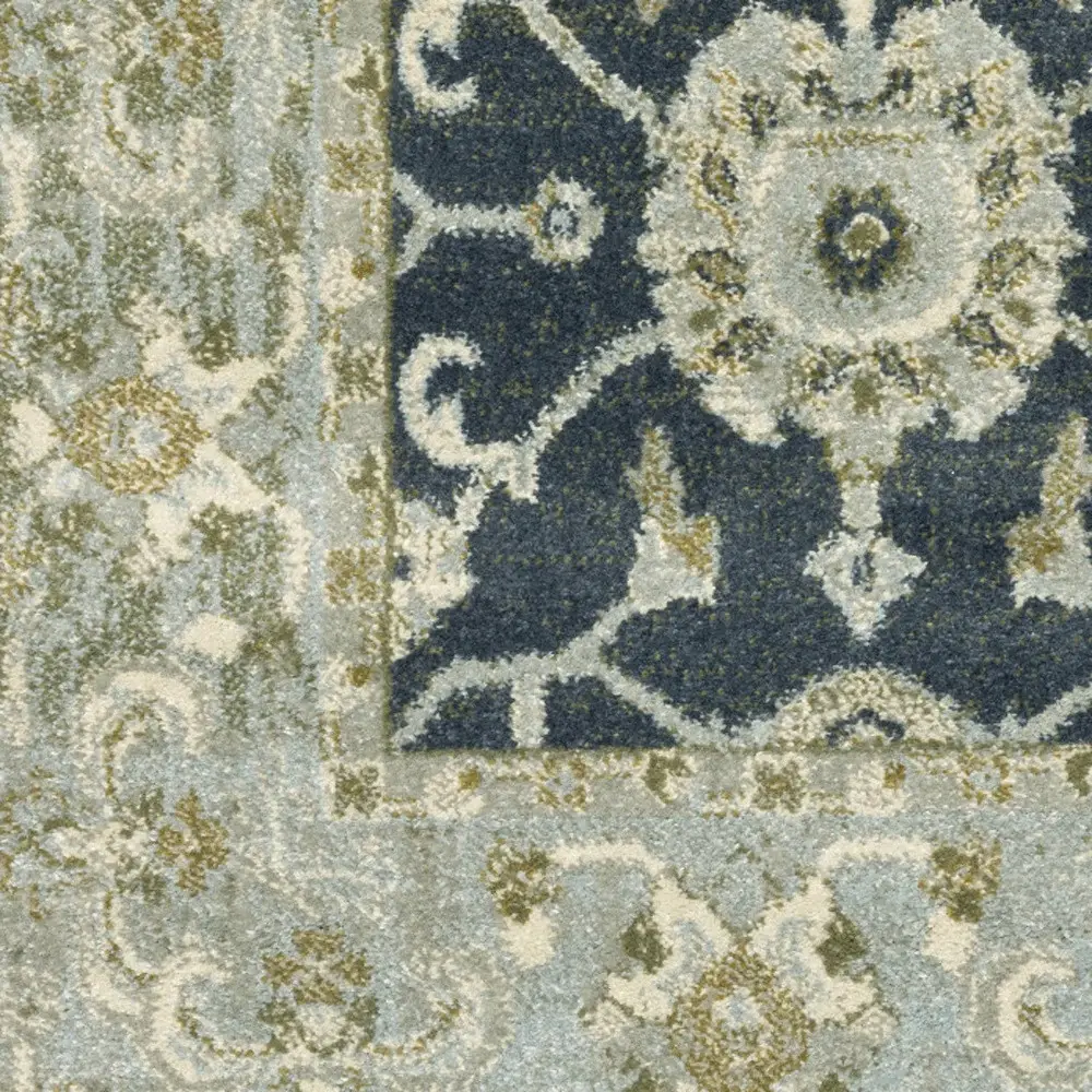 6' X 9' Teal Blue Ivory Green And Grey Oriental Power Loom Stain Resistant Area Rug - Image 4