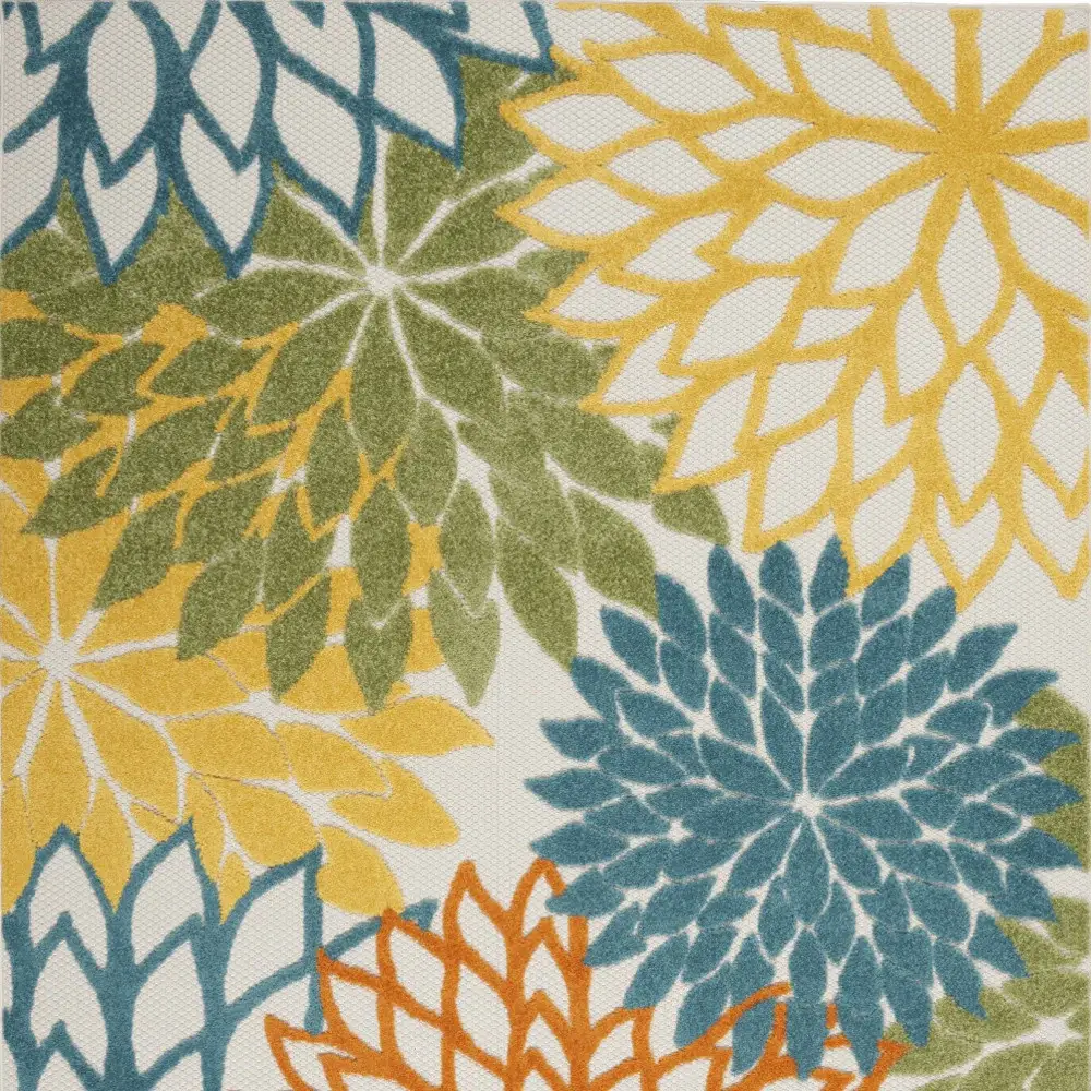 6' X 9' Turquoise Floral Non Skid Indoor Outdoor Area Rug - Image 3