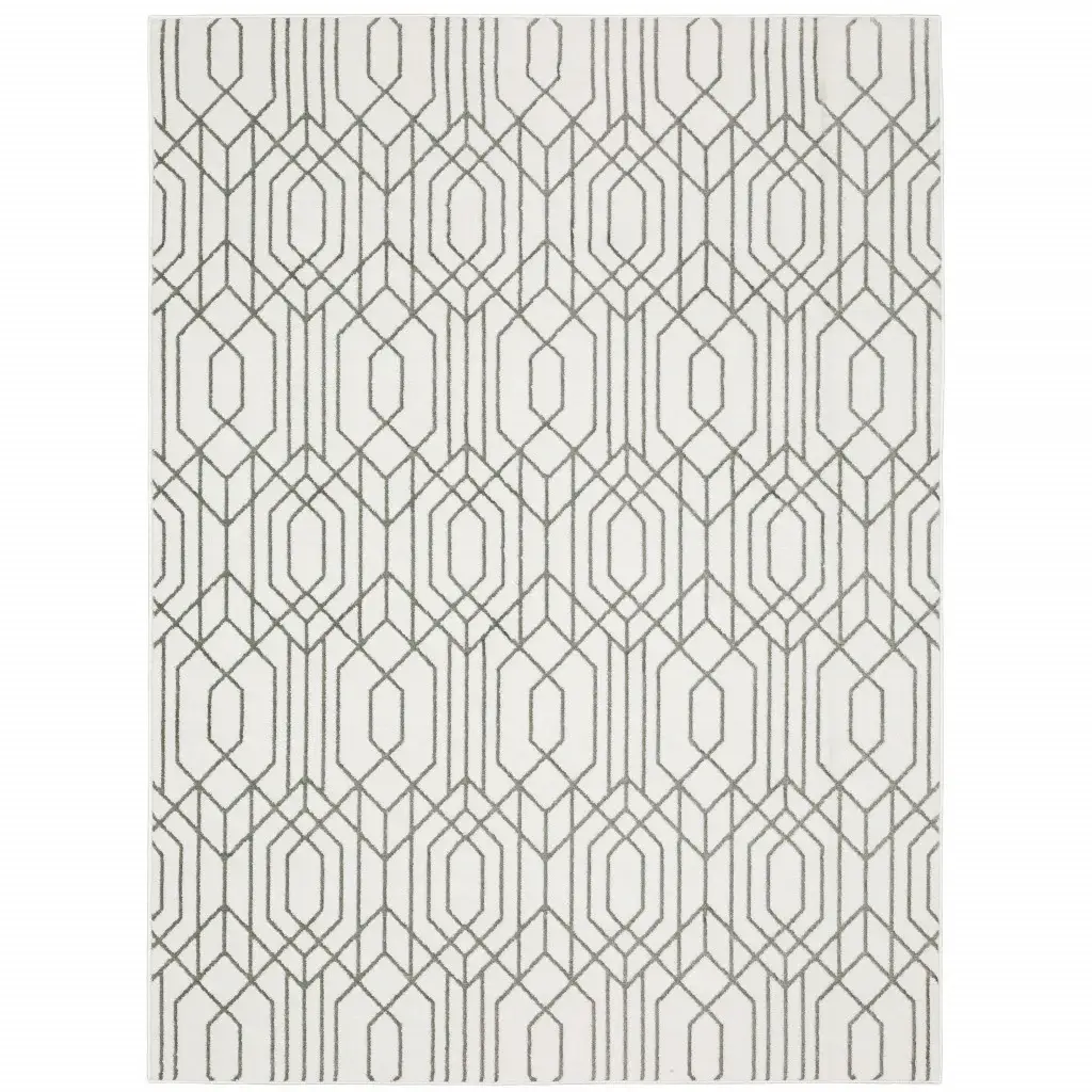 6' X 9' White And Grey Geometric Power Loom Stain Resistant Area Rug - Image 2