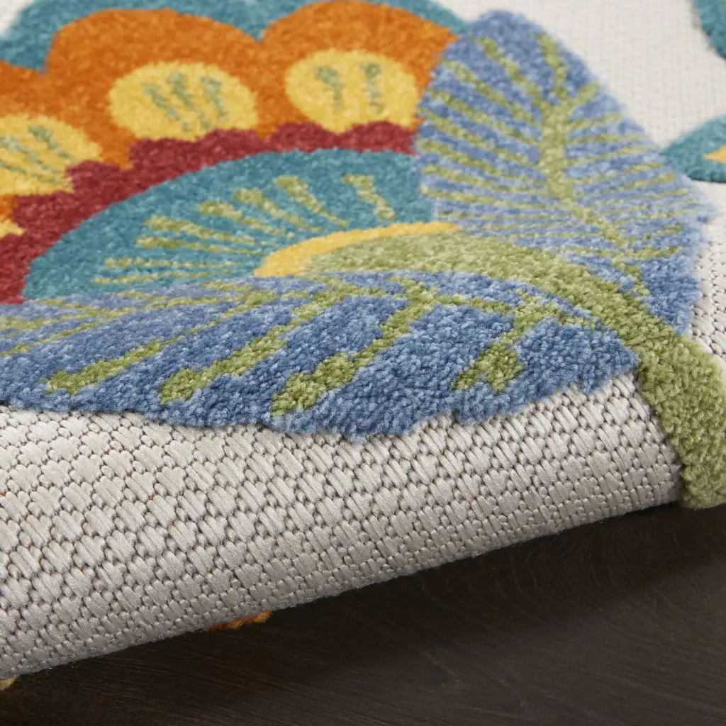 6' X 9' Yellow And Ivory Floral Indoor Outdoor Area Rug - Image 5