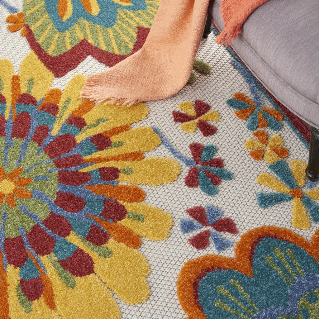 6' X 9' Yellow And Ivory Floral Indoor Outdoor Area Rug - Image 7