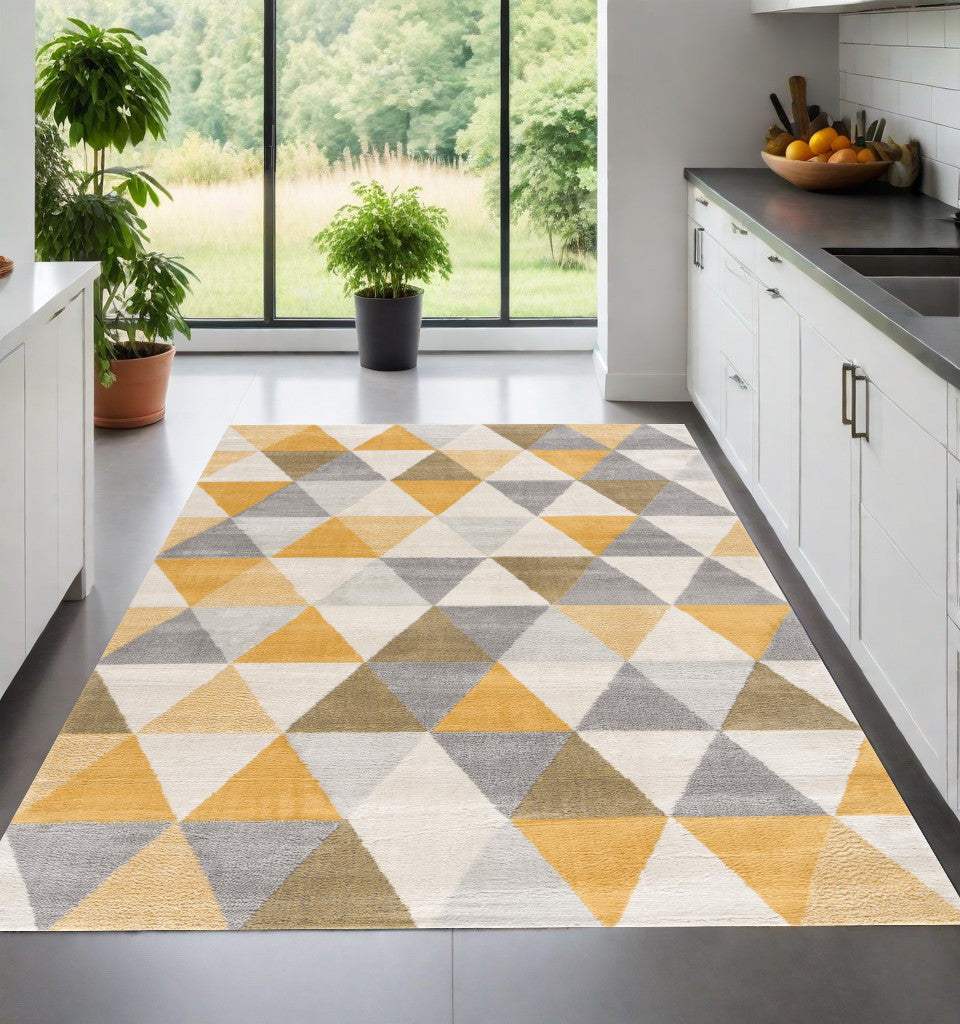6' X 9' Yellow and Ivory Geometric Area Rug