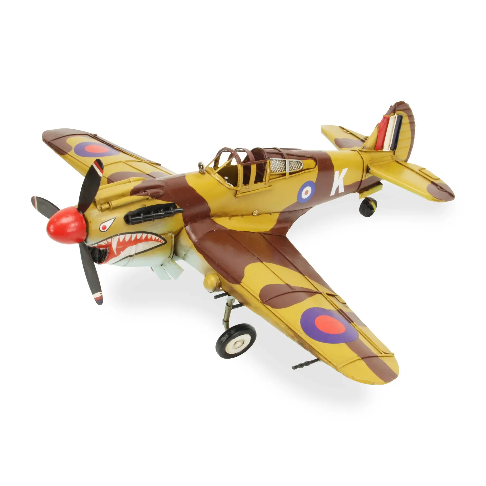 6" Yellow and Brown Metal Hand Painted 1941's P-40 Fighter Model Airplane - Image 4