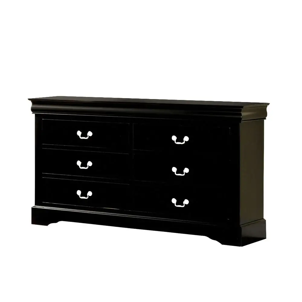 60" Black Solid and Manufactured Wood Six Drawer Double Dresser - Image 2