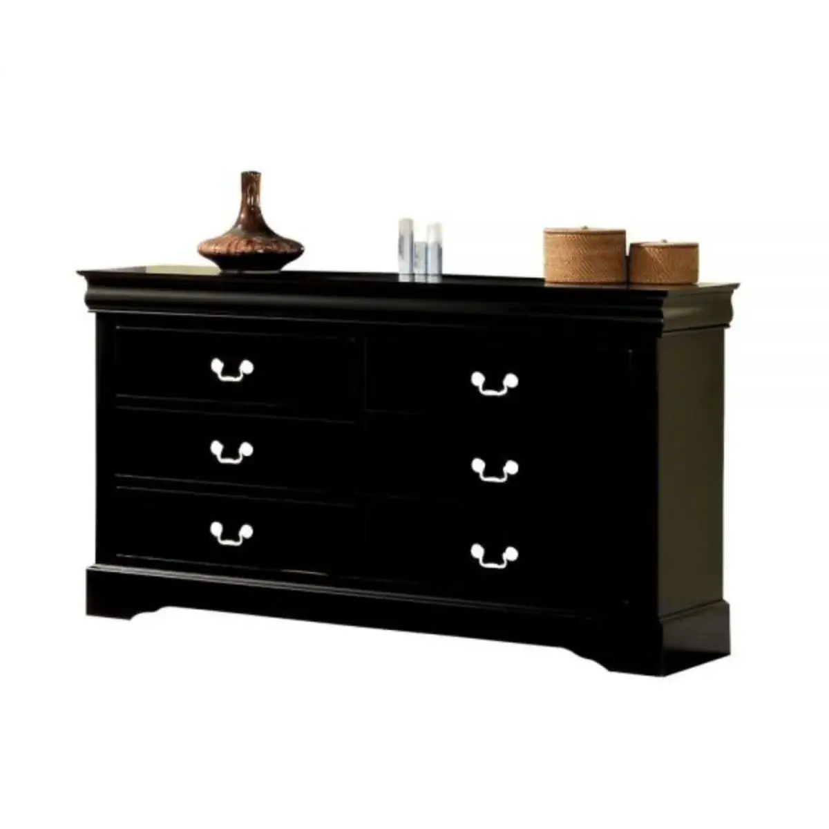 60" Black Solid and Manufactured Wood Six Drawer Double Dresser - Image 4