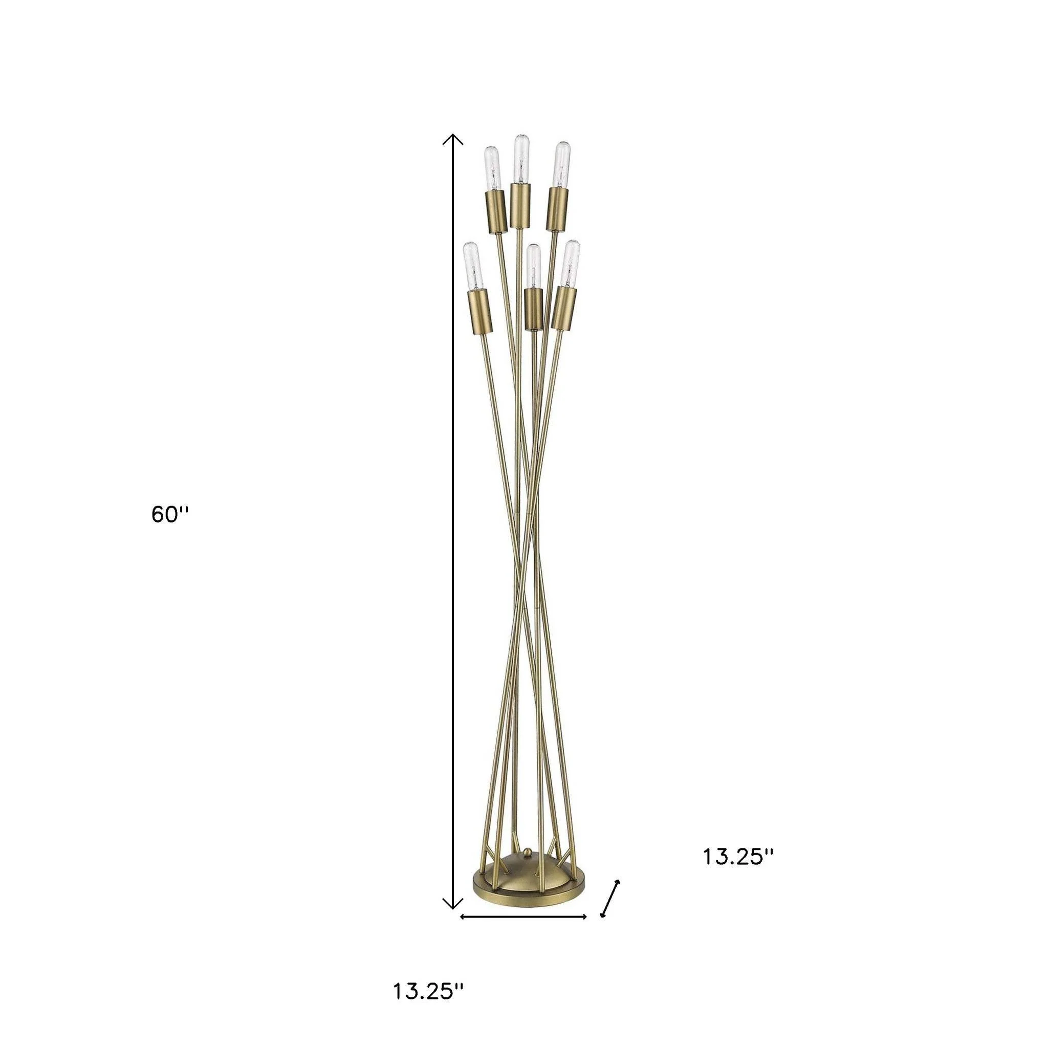 60" Brass Six Light Torchiere Floor Lamp - Image 6
