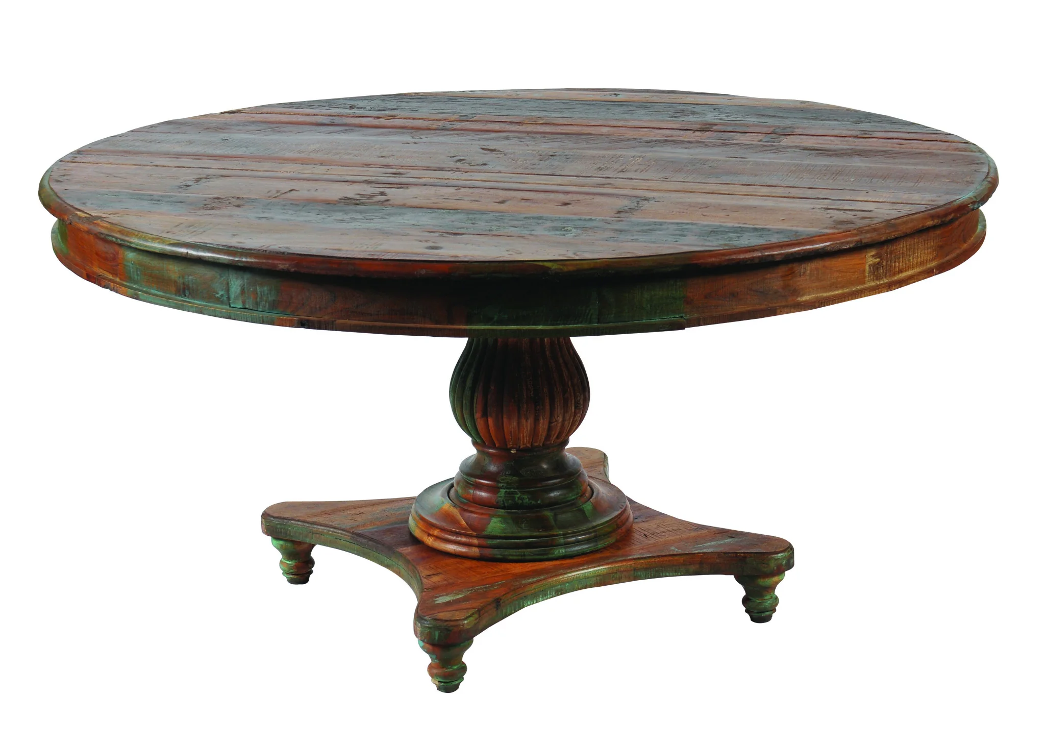 60" Brown Rounded Solid Wood Pedestal Base Dining Table - Image 2
