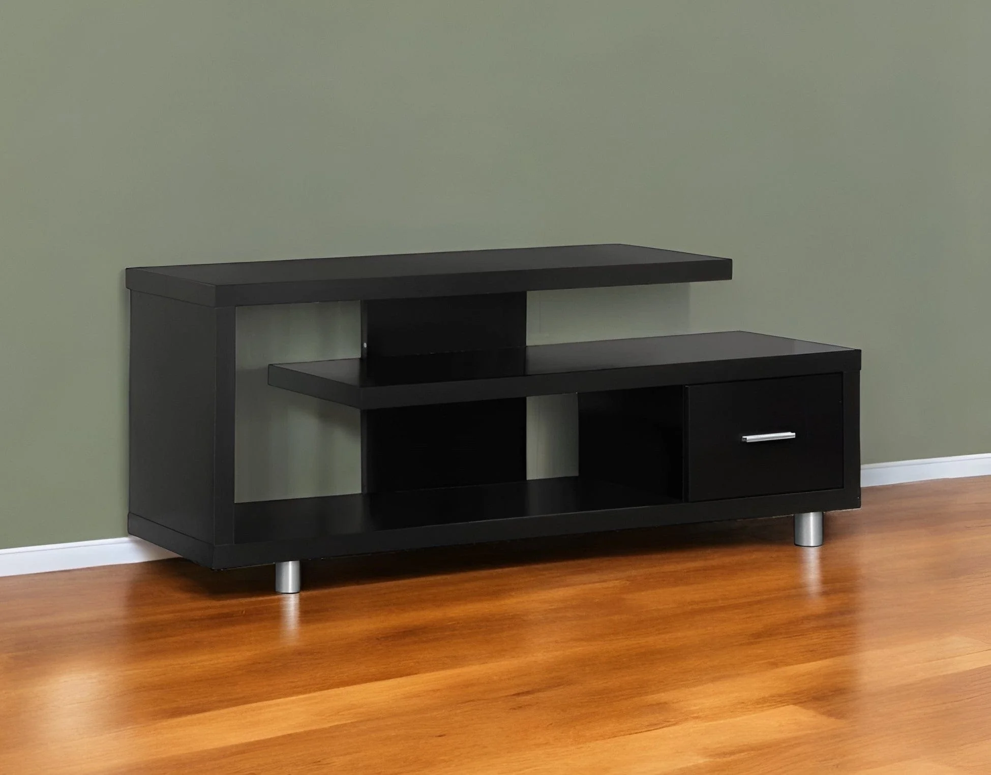 60" Dark Brown Cabinet Enclosed Storage TV Stand - Image 2