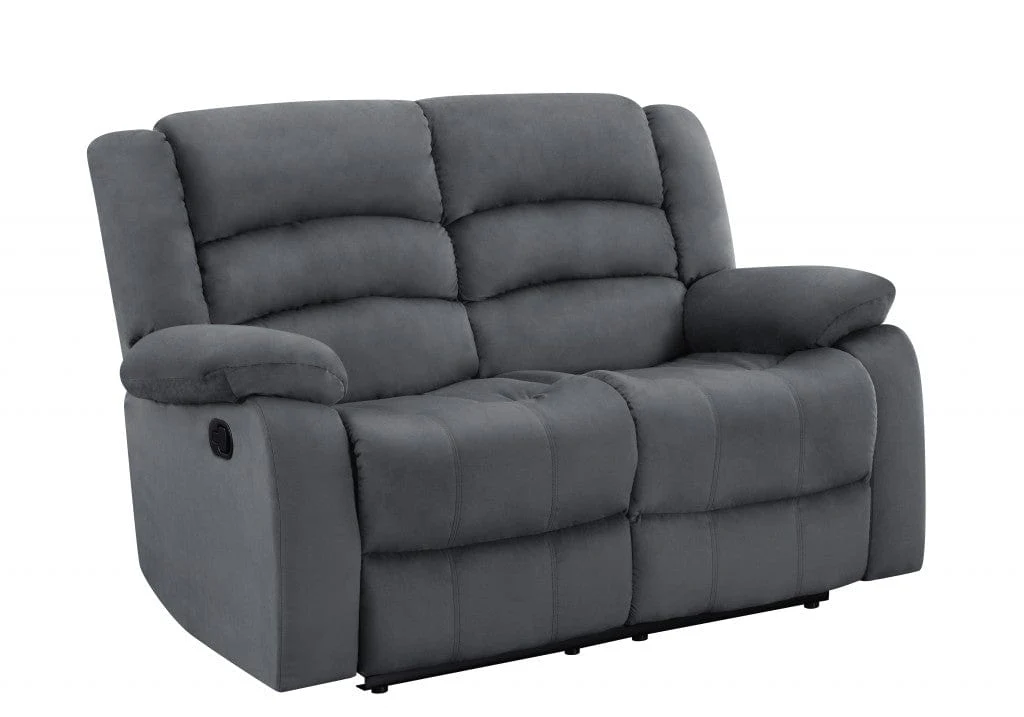 60" Gray Microfiber Power Reclining Loveseat - Image 2