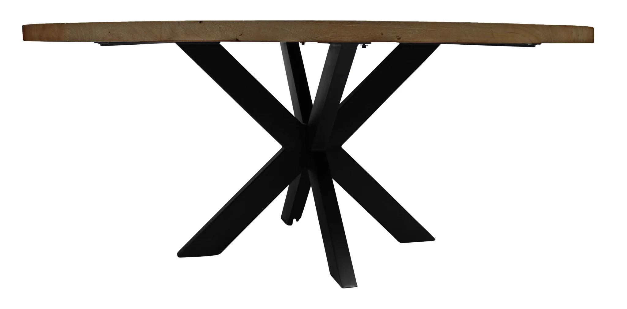 60" Natural And Black Rounded Solid Wood And Iron Pedestal Base Dining Table - Image 2