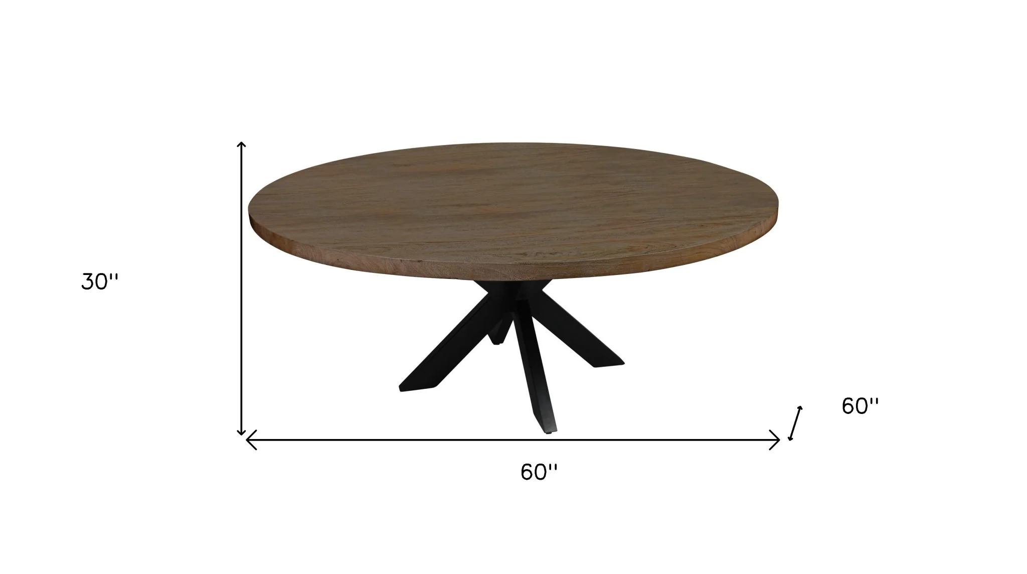 60" Natural And Black Rounded Solid Wood And Iron Pedestal Base Dining Table - Image 3