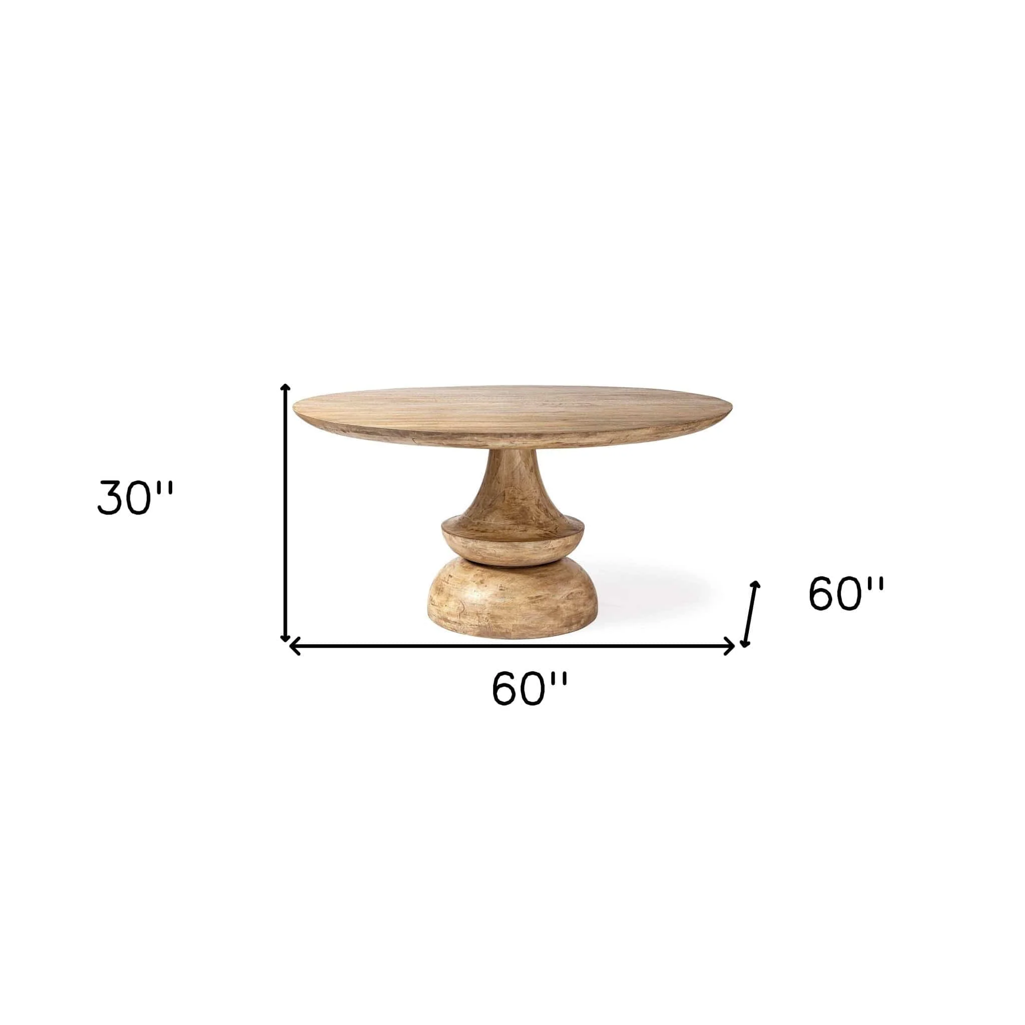 60" Natural Rounded Solid Wood Pedestal Base Dining Table - Image 6