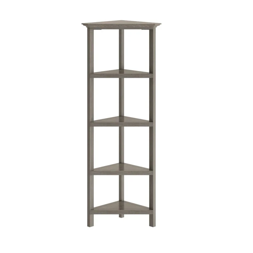 60" Washed Grey Solid Wood Corner Bookcase - Image 3