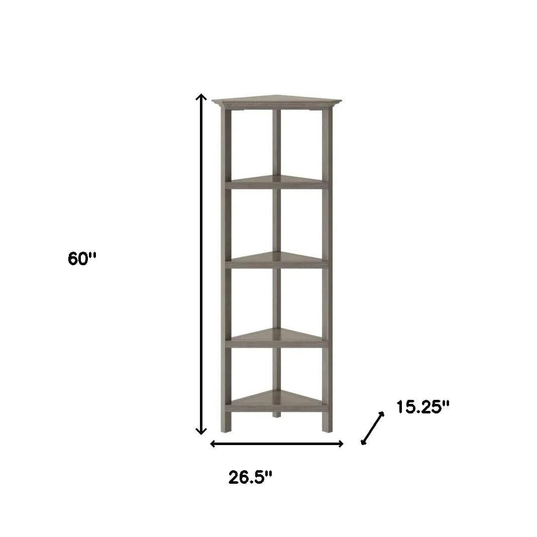 60" Washed Grey Solid Wood Corner Bookcase - Image 8