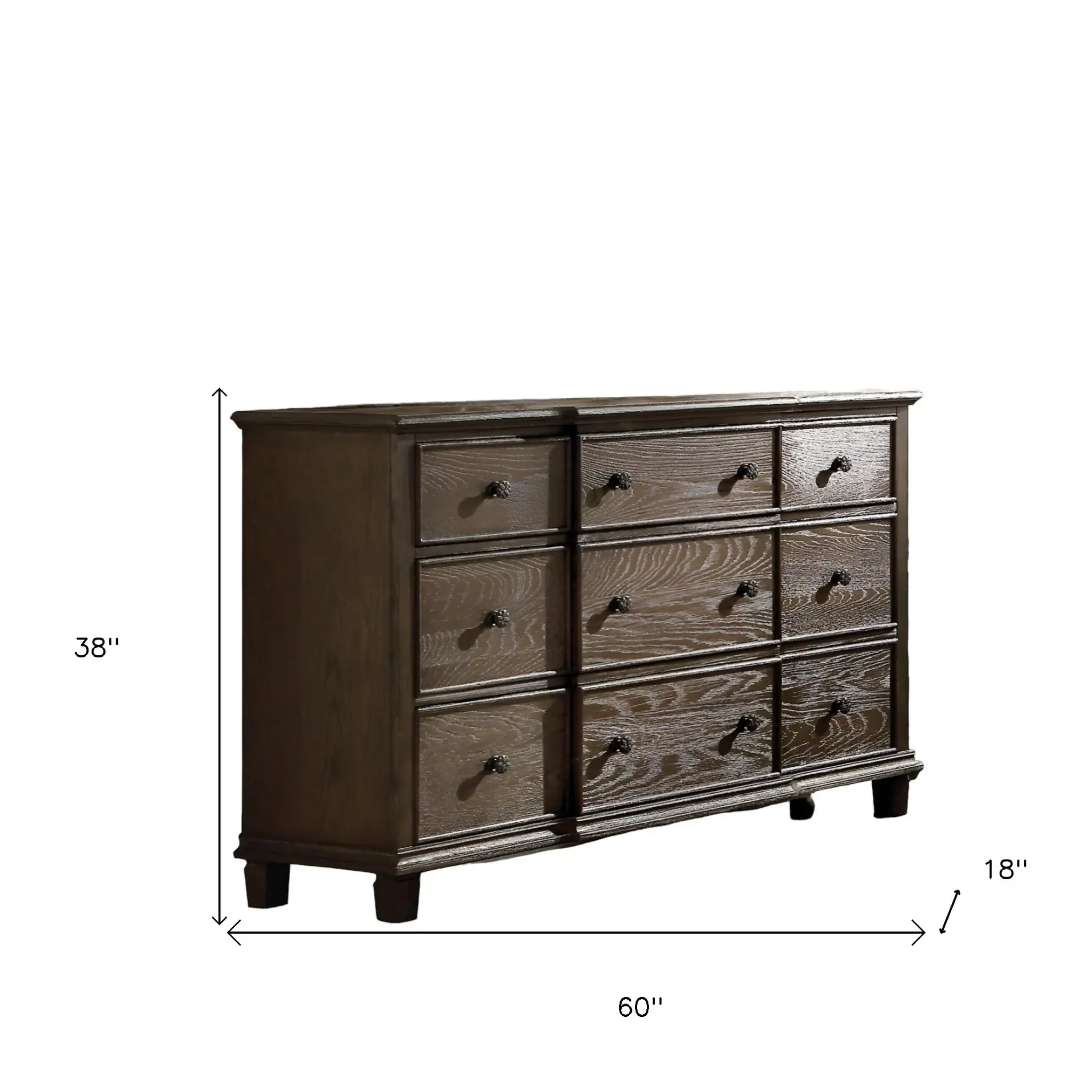 60" X 18" X 38" Weathered Oak Dresser - Image 4