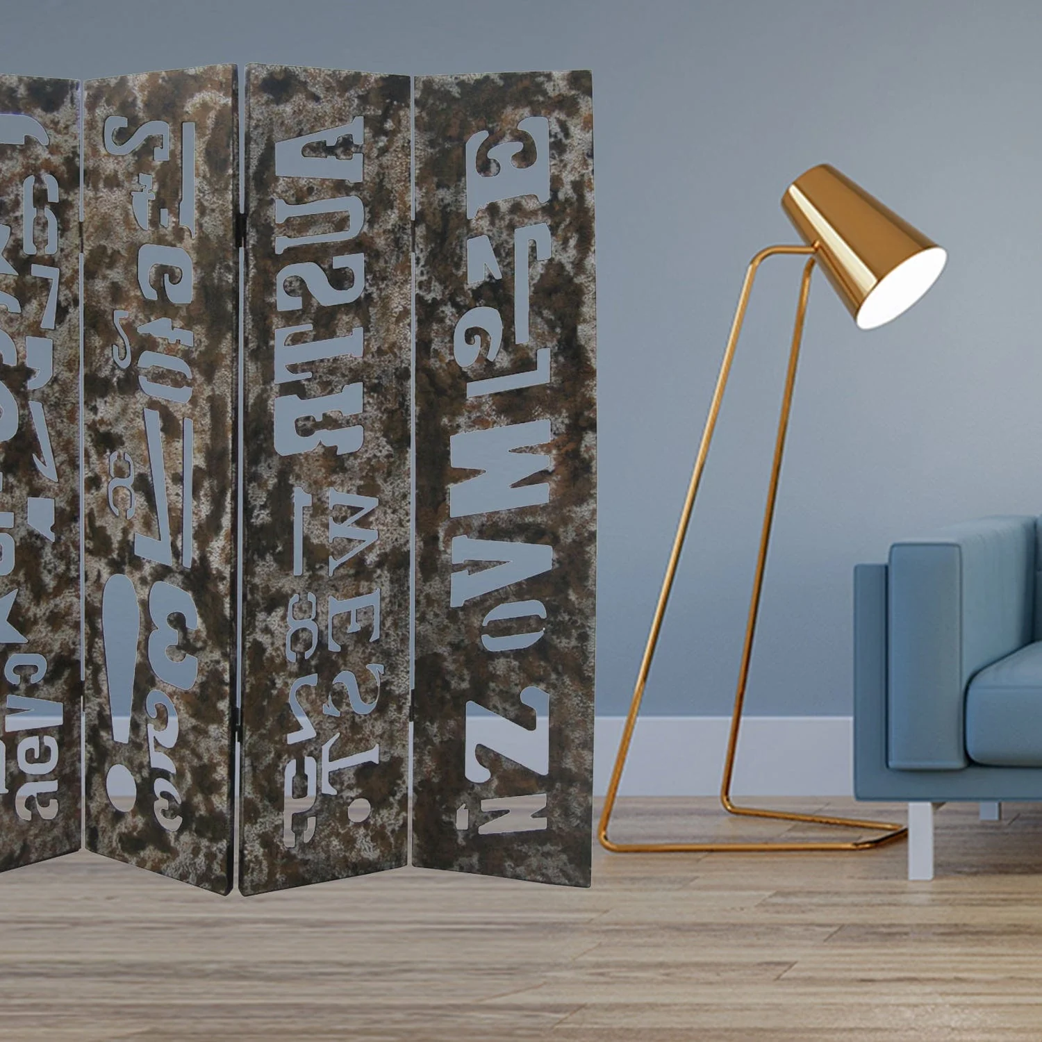60" X 71" Brown Distressed Wooden  Screen - Image 2