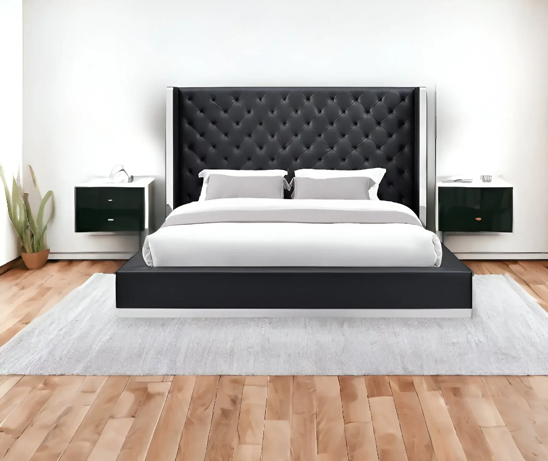 60 X 91 X 91 Black Faux Leather Bed King - Image 2