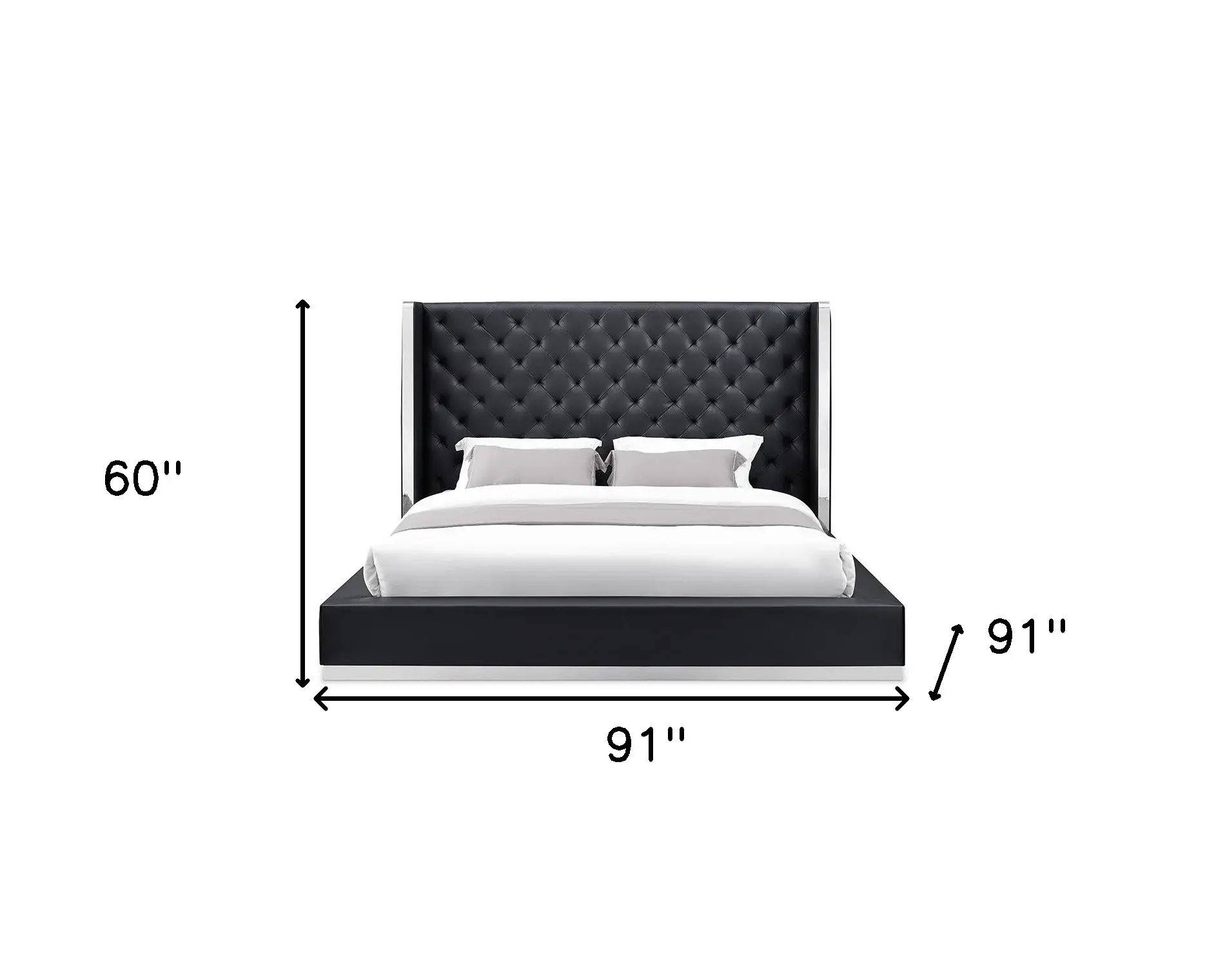 60 X 91 X 91 Black Faux Leather Bed King - Image 6