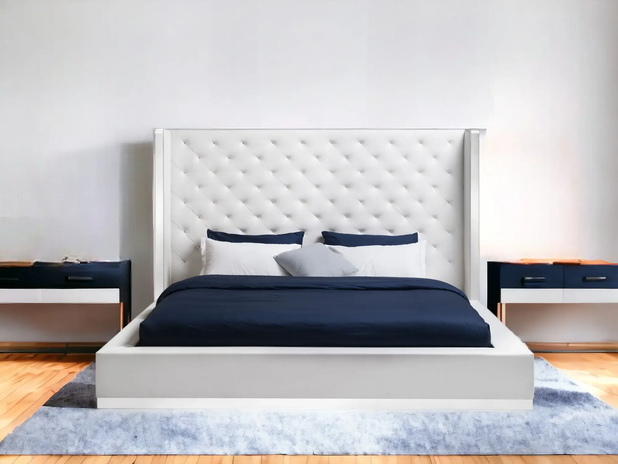 60 X 91 X 91 White Faux Leather Bed King - Image 2