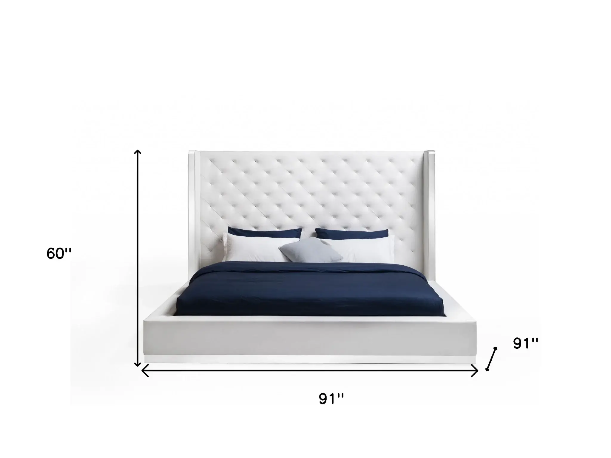 60 X 91 X 91 White Faux Leather Bed King - Image 5