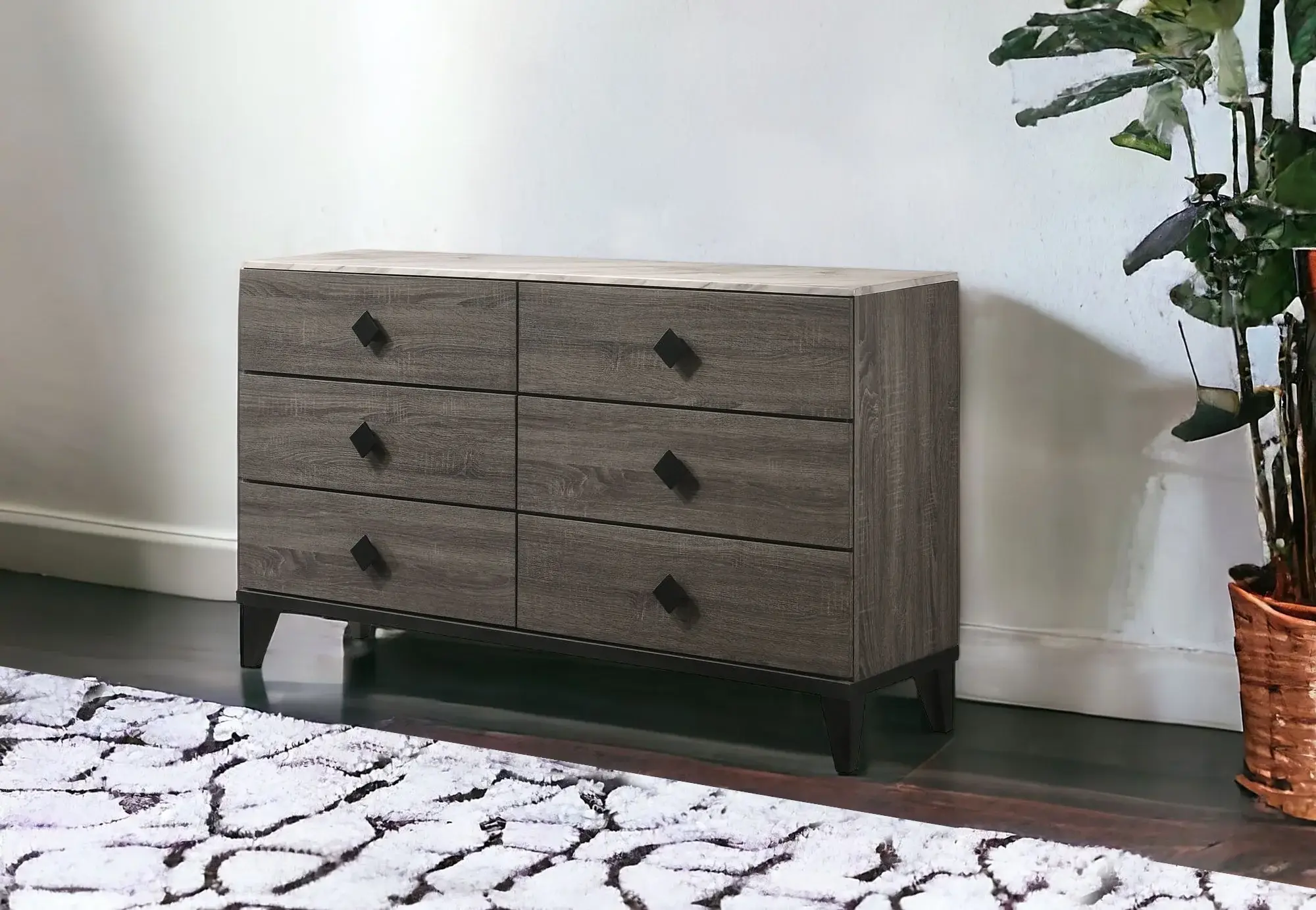 61" Gray Solid and Manufactured Wood Six Drawer Double Dresser - Image 2